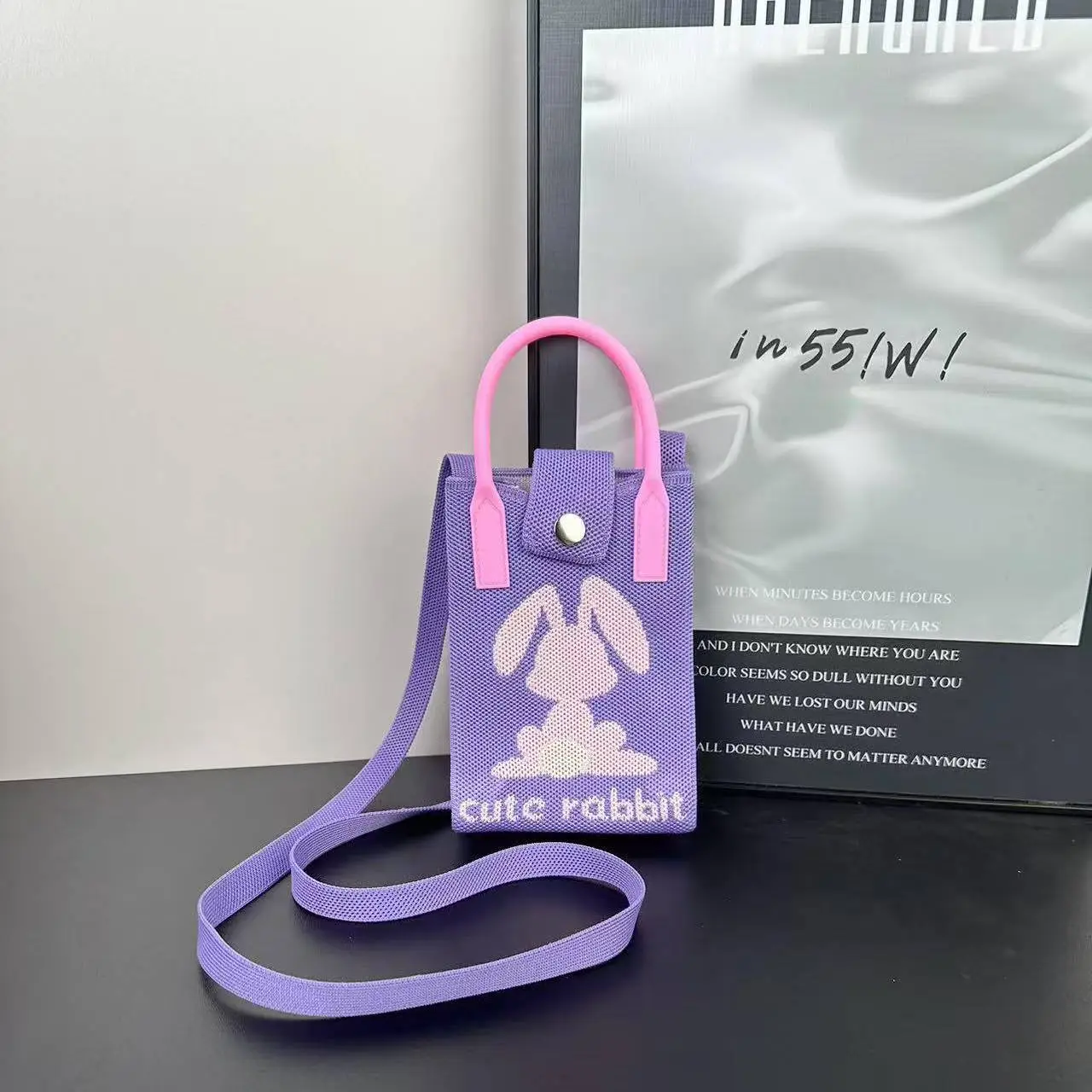 Cartoon Knitted Crossbody Bag with Green Handles - Image 96
