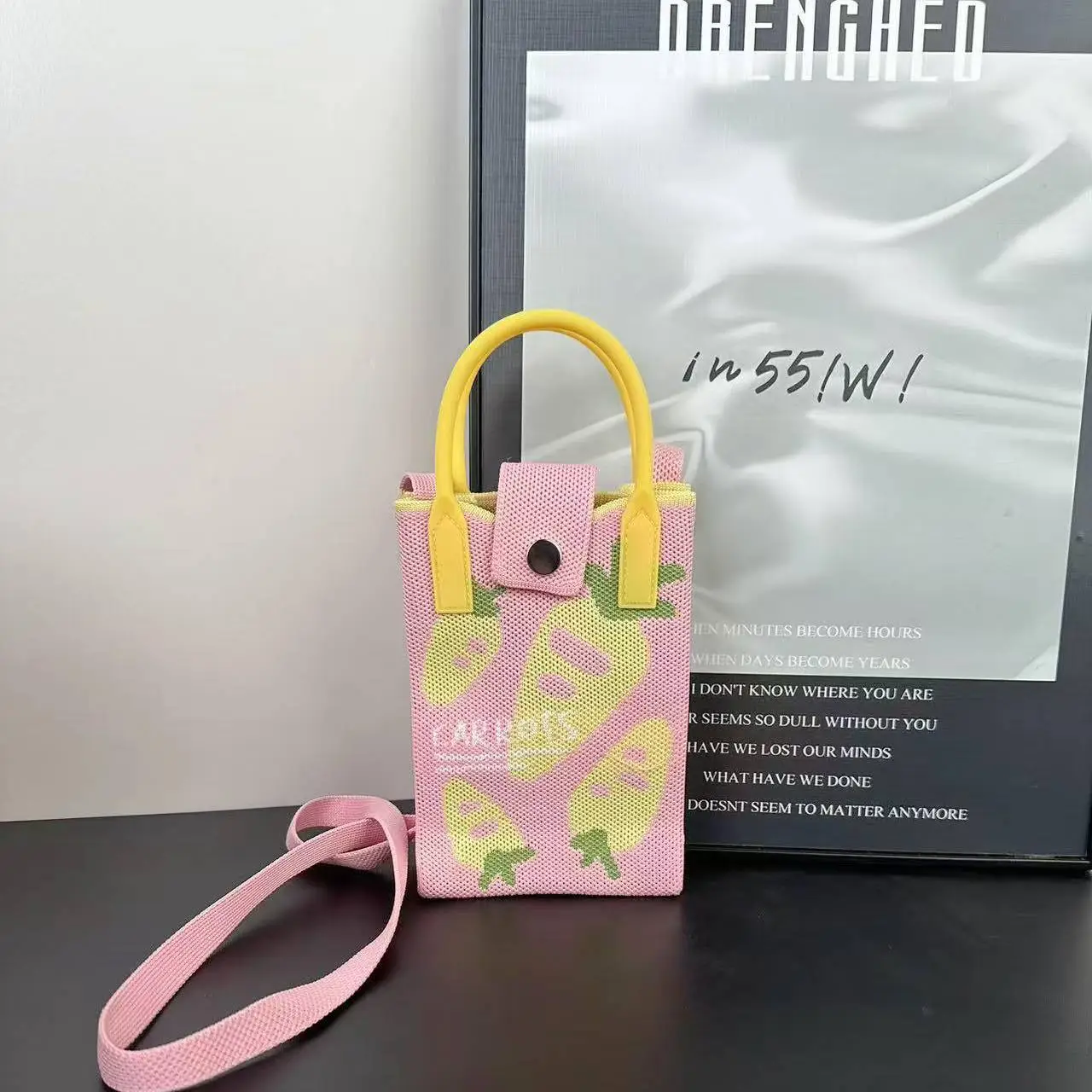 Cartoon Knitted Crossbody Bag with Green Handles - Image 98