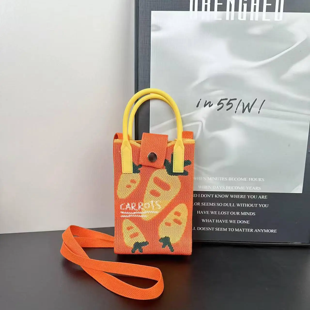 Cartoon Knitted Crossbody Bag with Green Handles - Image 99