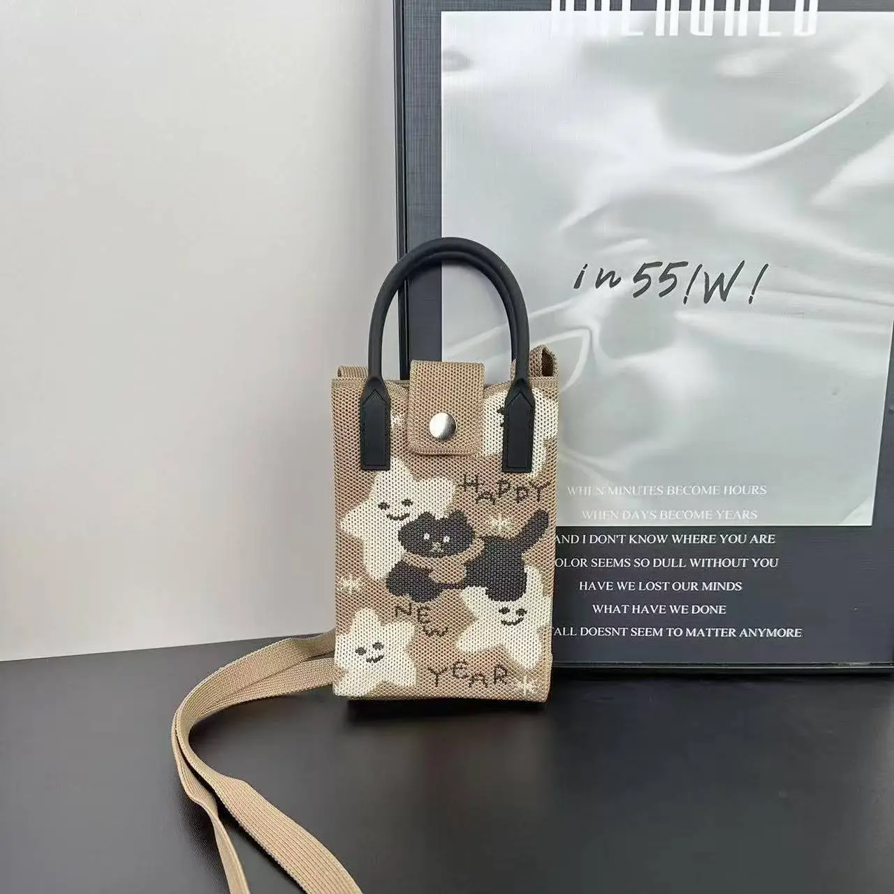 Cartoon Knitted Crossbody Bag with Green Handles - Image 101