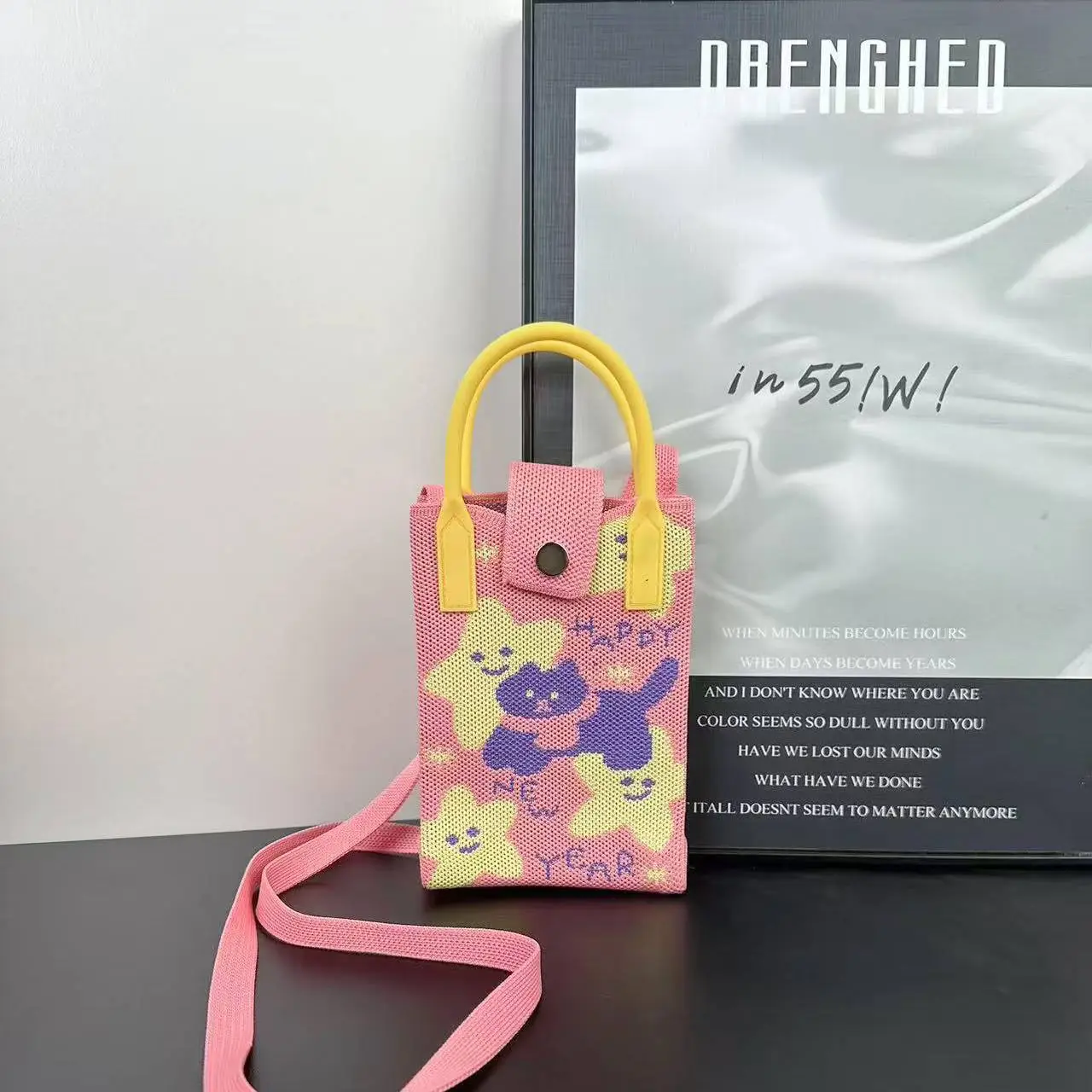 Cartoon Knitted Crossbody Bag with Green Handles - Image 102