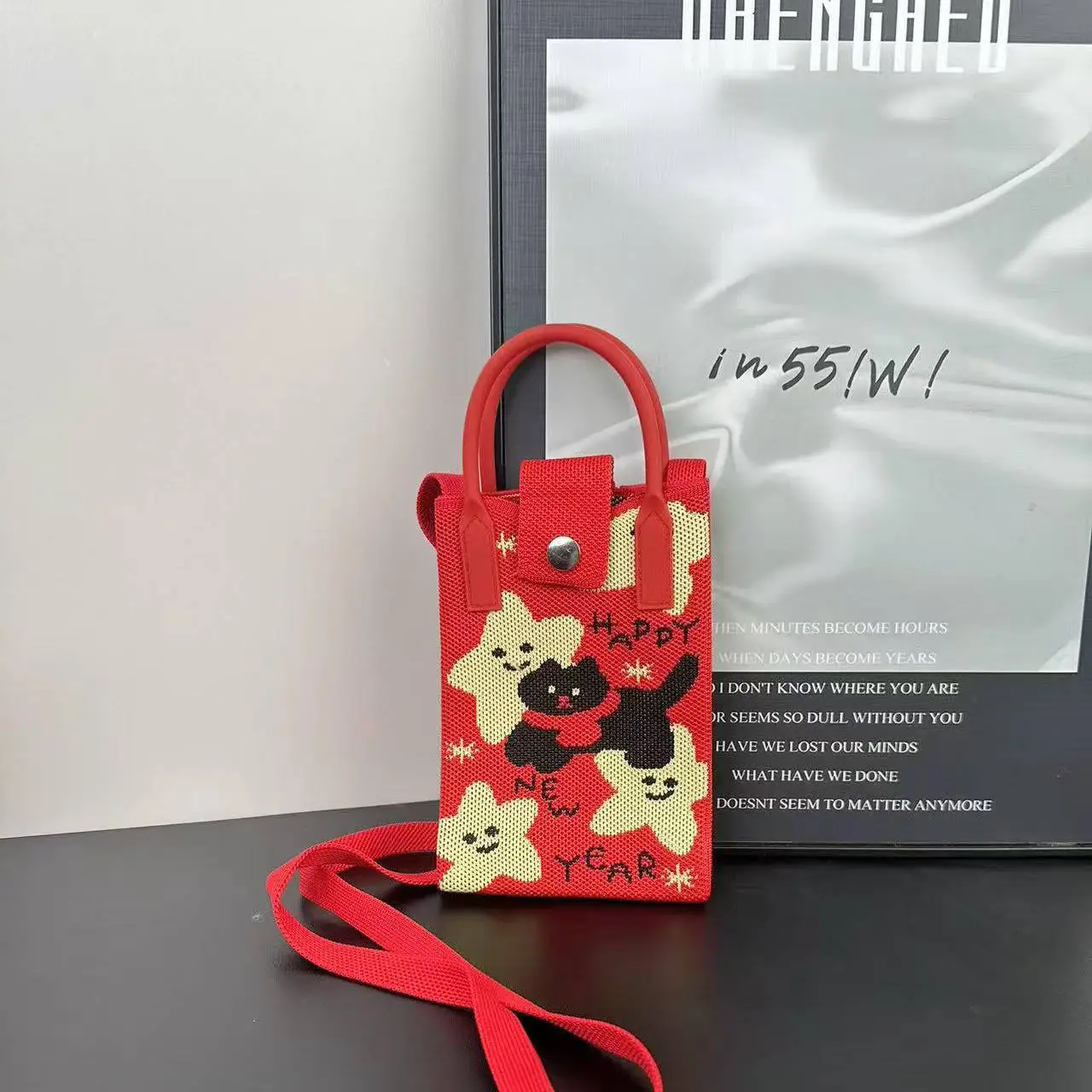 Cartoon Knitted Crossbody Bag with Green Handles - Image 103