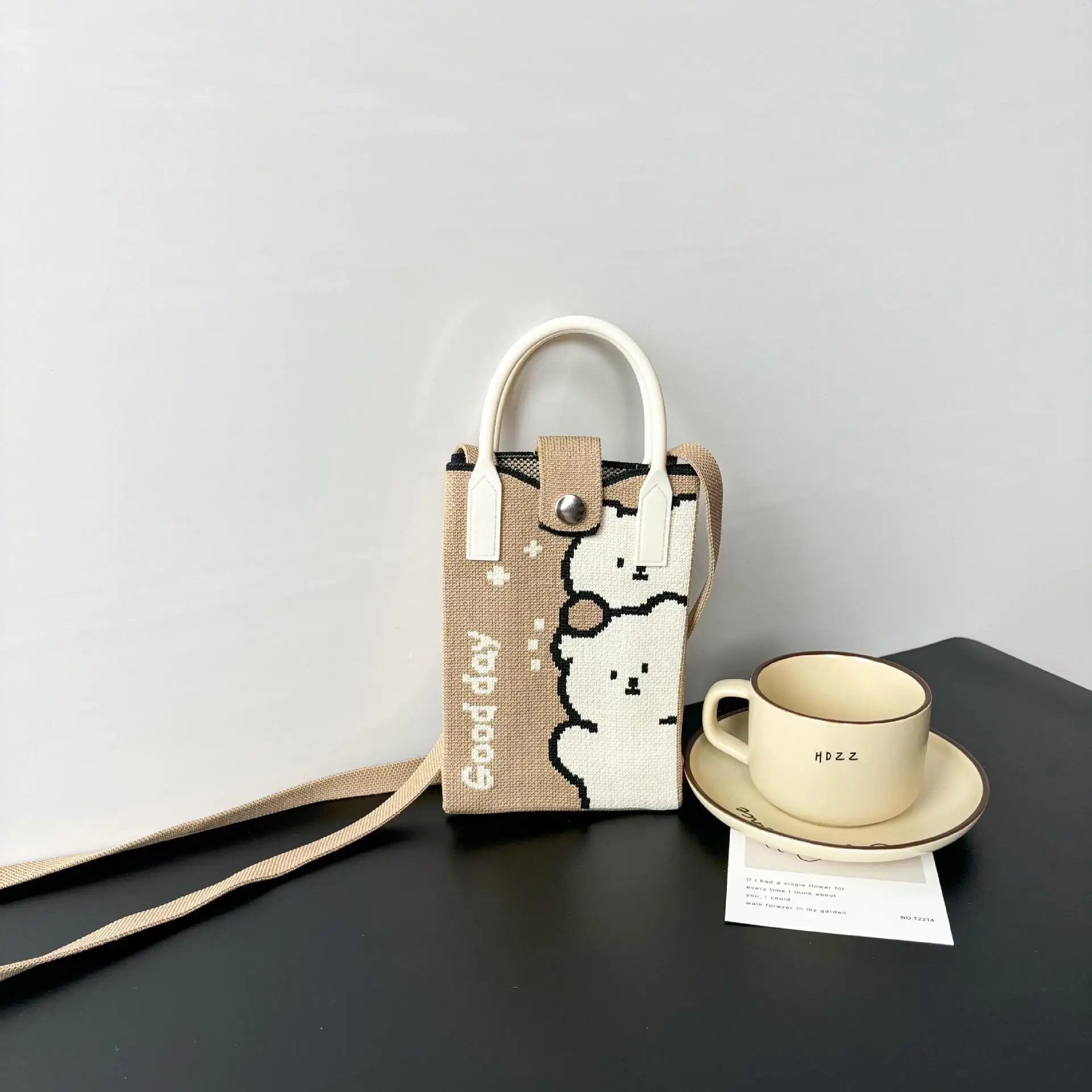 Cartoon Knitted Crossbody Bag with Green Handles - Image 11