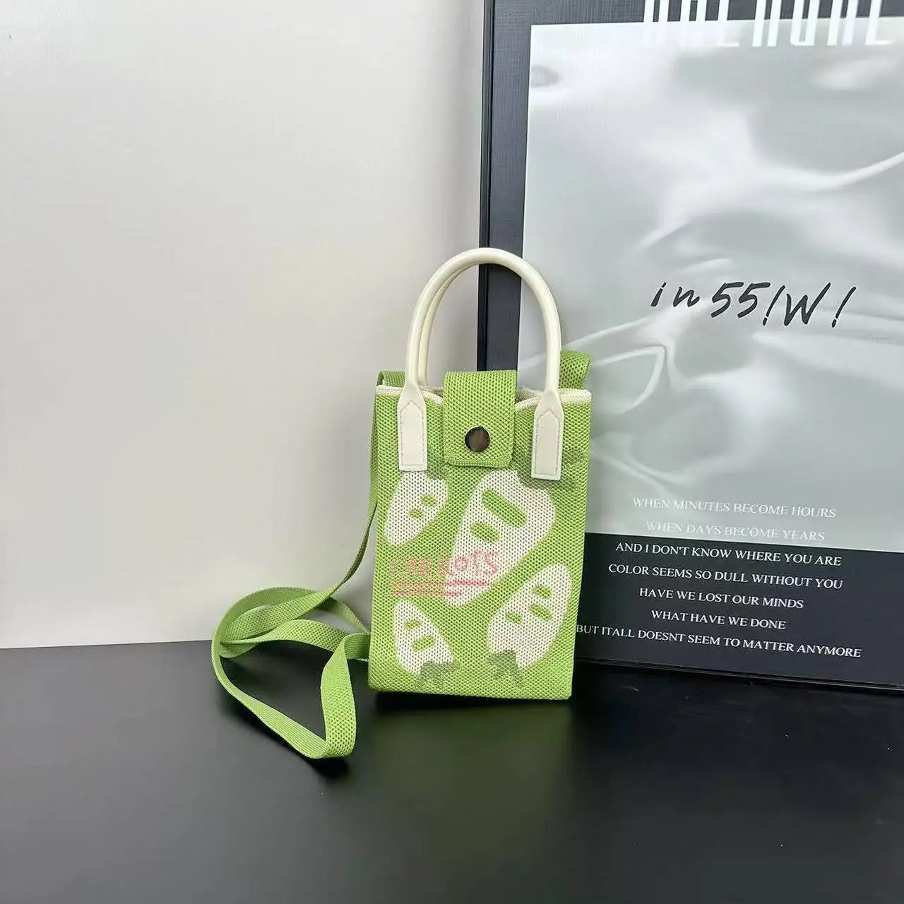 Cartoon Knitted Crossbody Bag with Green Handles - Image 107