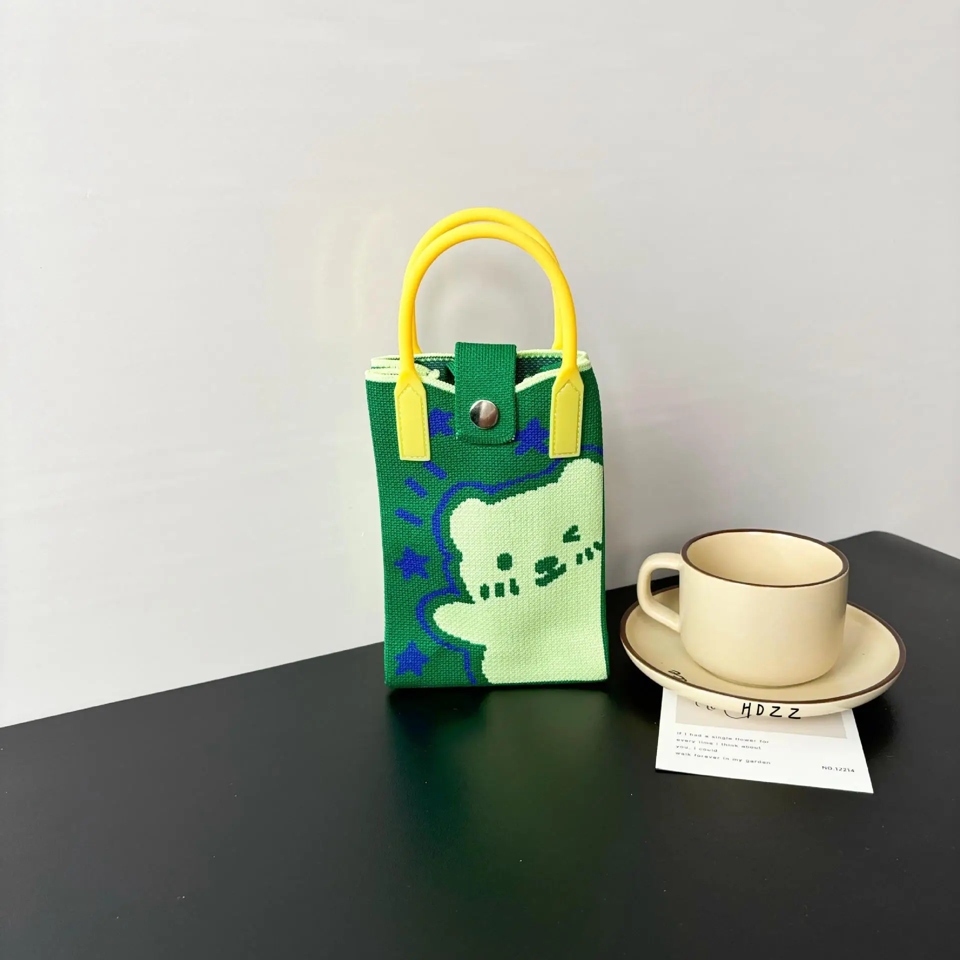 Cartoon Knitted Crossbody Bag with Green Handles - Image 14