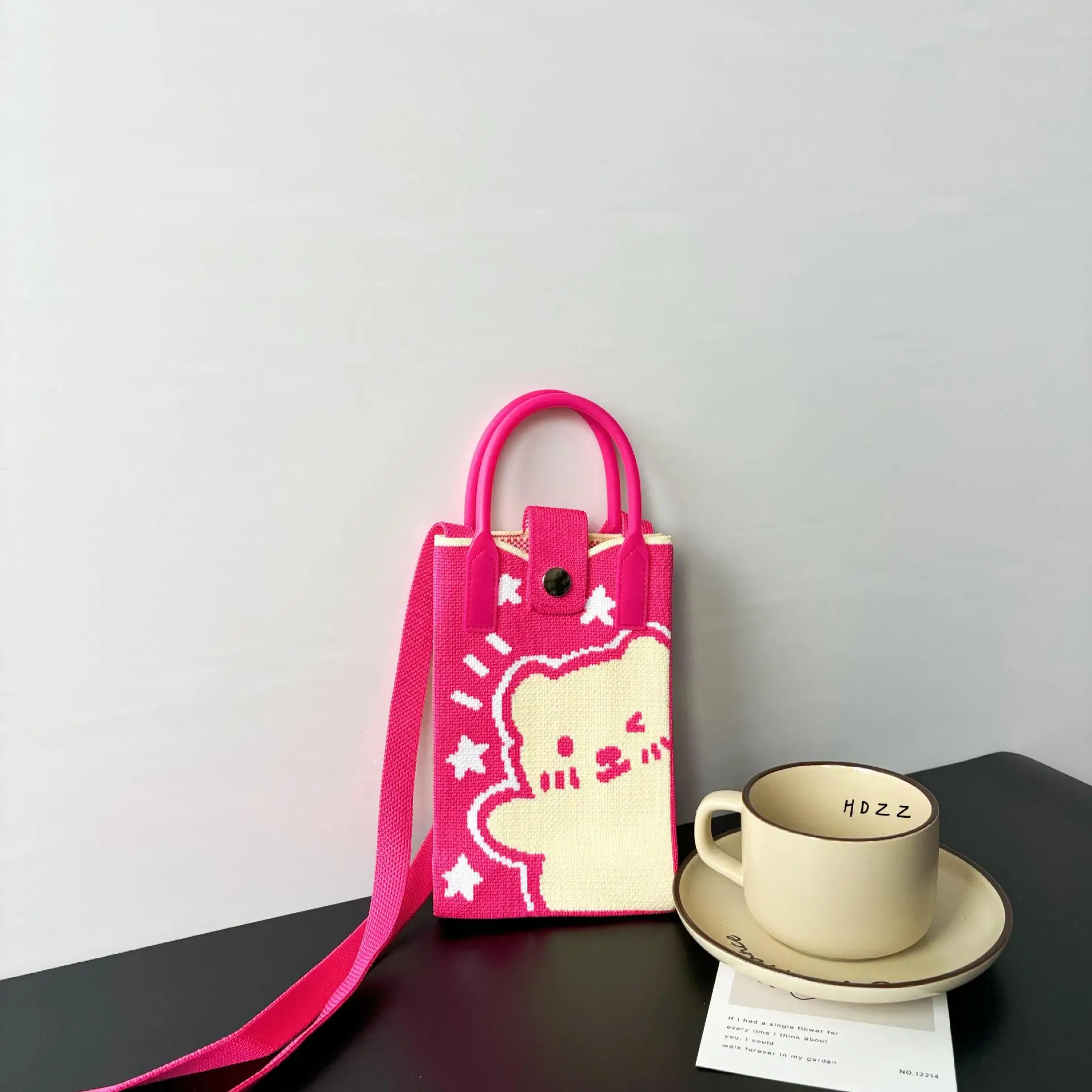 Cartoon Knitted Crossbody Bag with Green Handles - Image 15