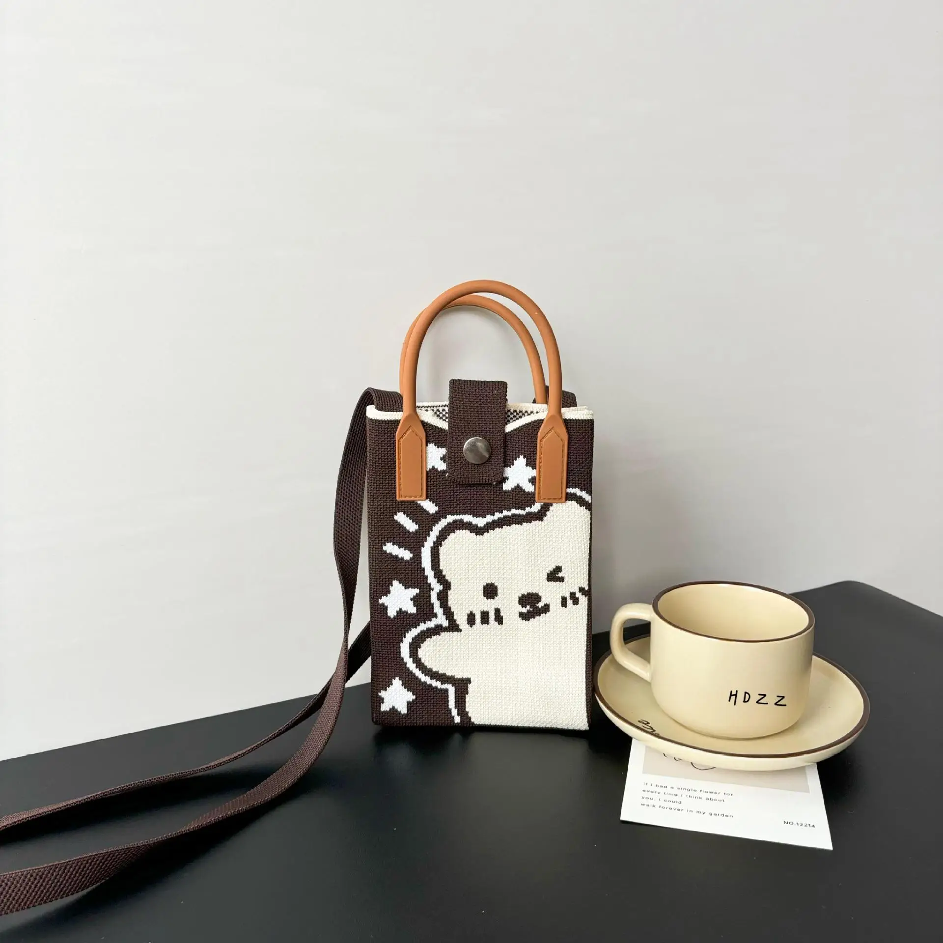 Cartoon Knitted Crossbody Bag with Green Handles - Image 16