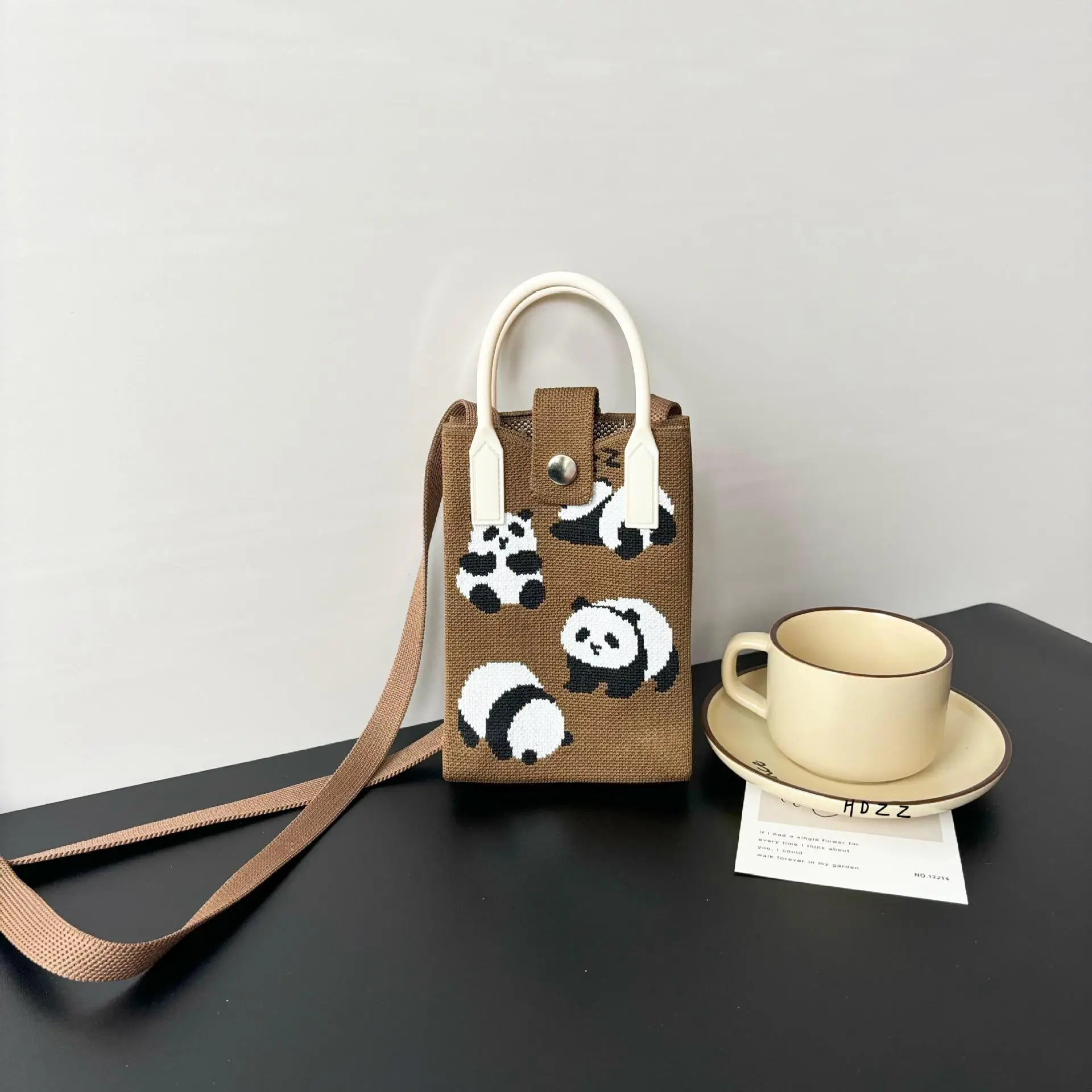 Cartoon Knitted Crossbody Bag with Green Handles - Image 17