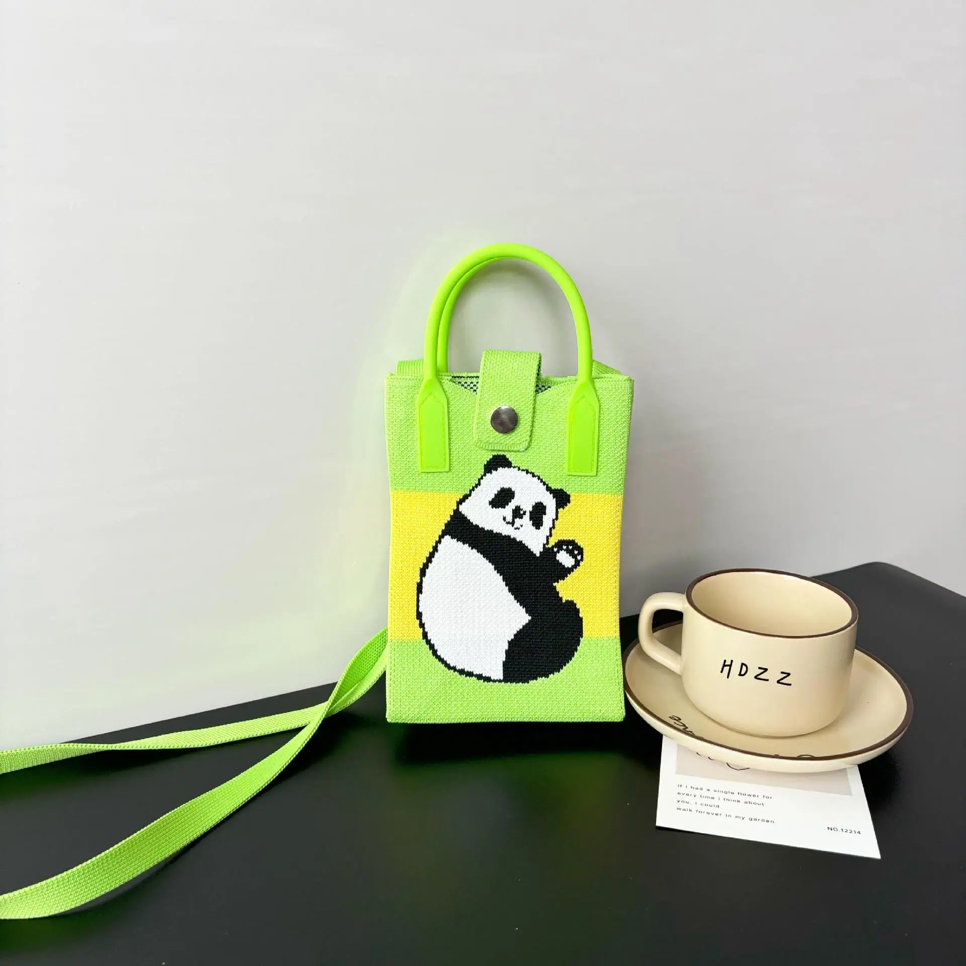 Cartoon Knitted Crossbody Bag with Green Handles - Image 22