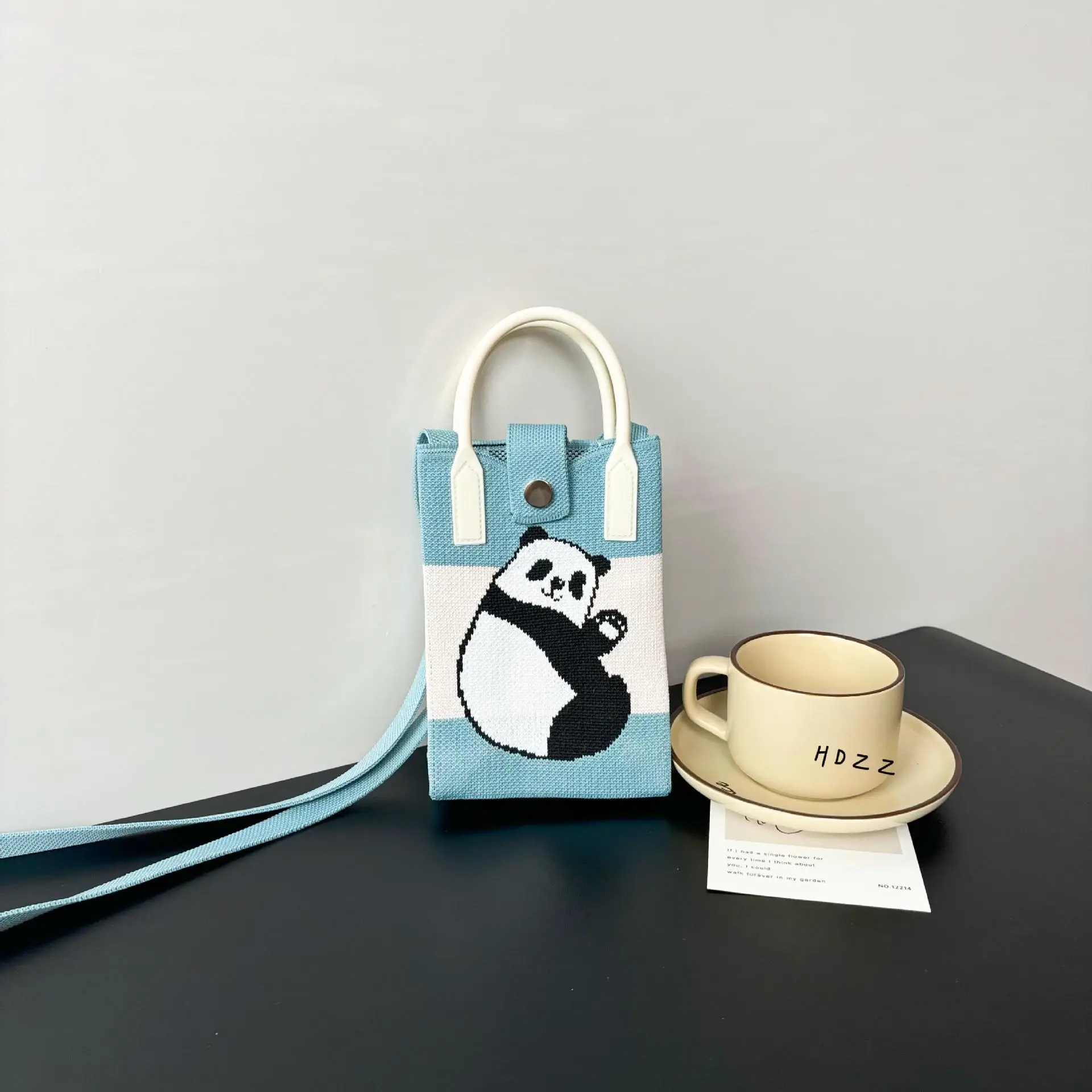 Cartoon Knitted Crossbody Bag with Green Handles - Image 24