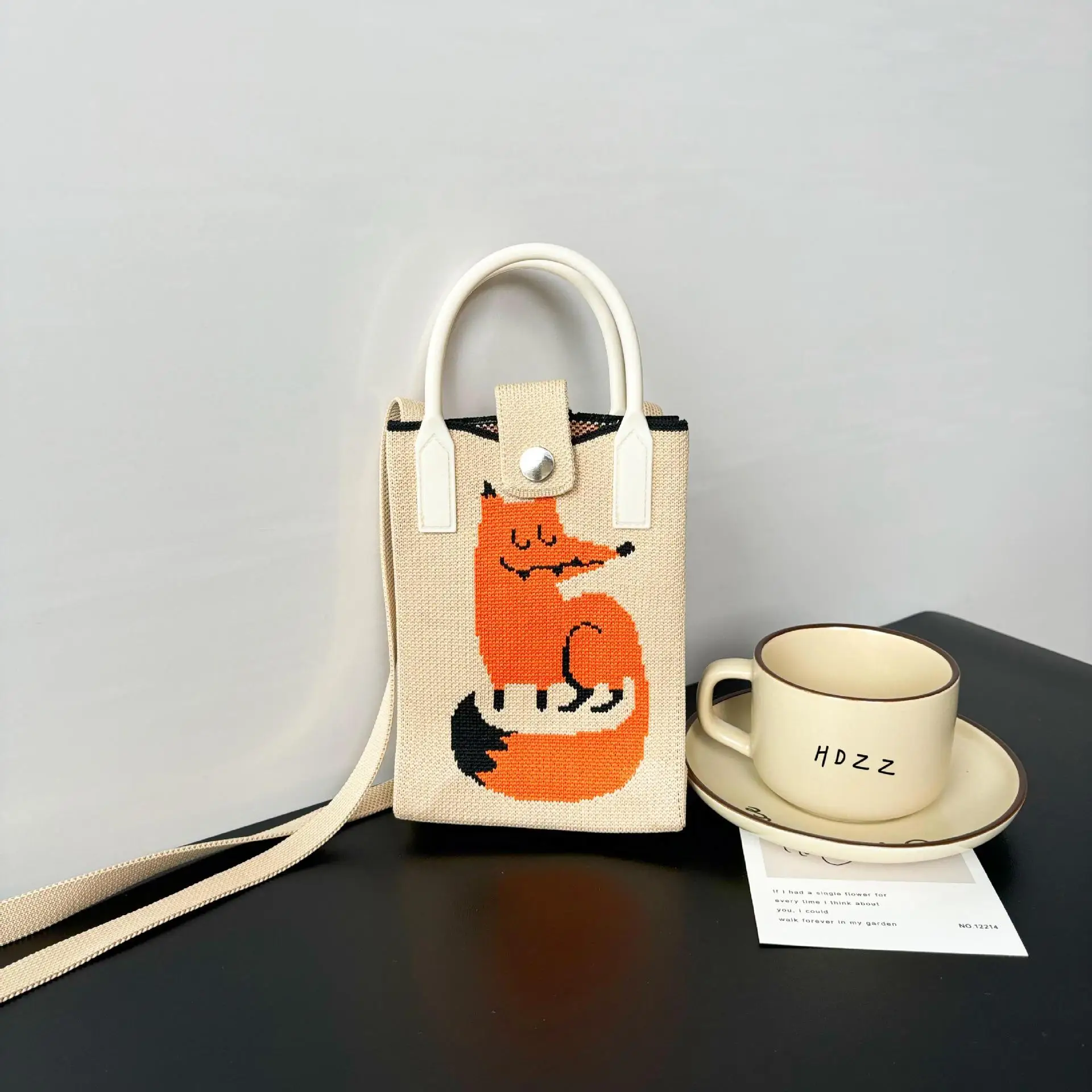 Cartoon Knitted Crossbody Bag with Green Handles - Image 25