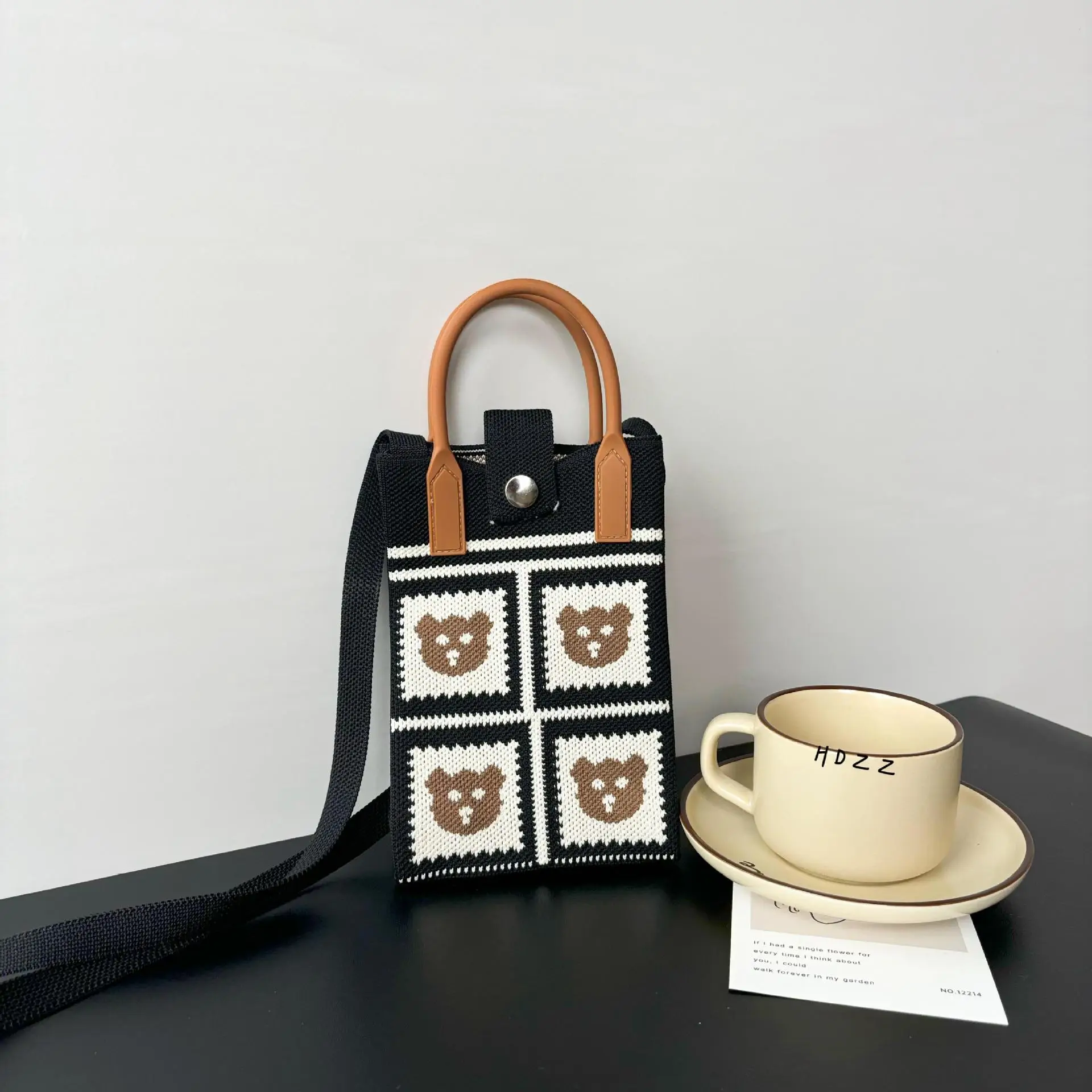 Cartoon Knitted Crossbody Bag with Green Handles - Image 26