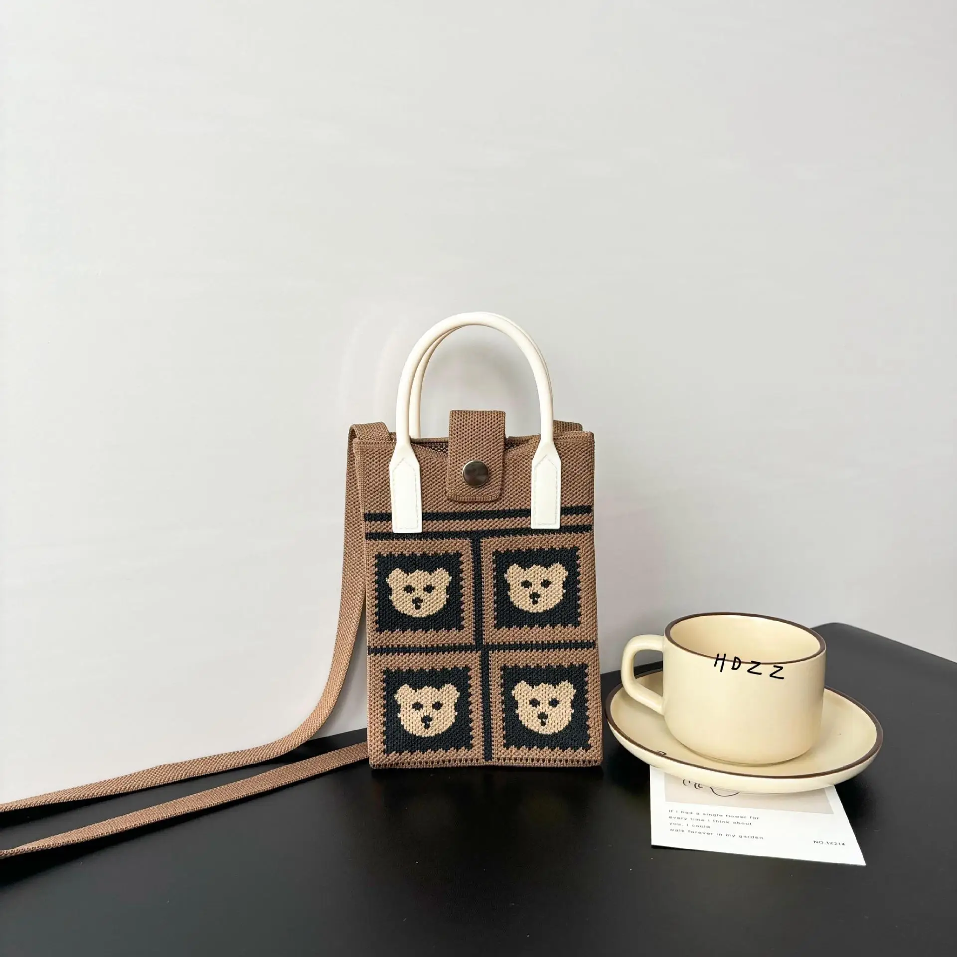 Cartoon Knitted Crossbody Bag with Green Handles - Image 27