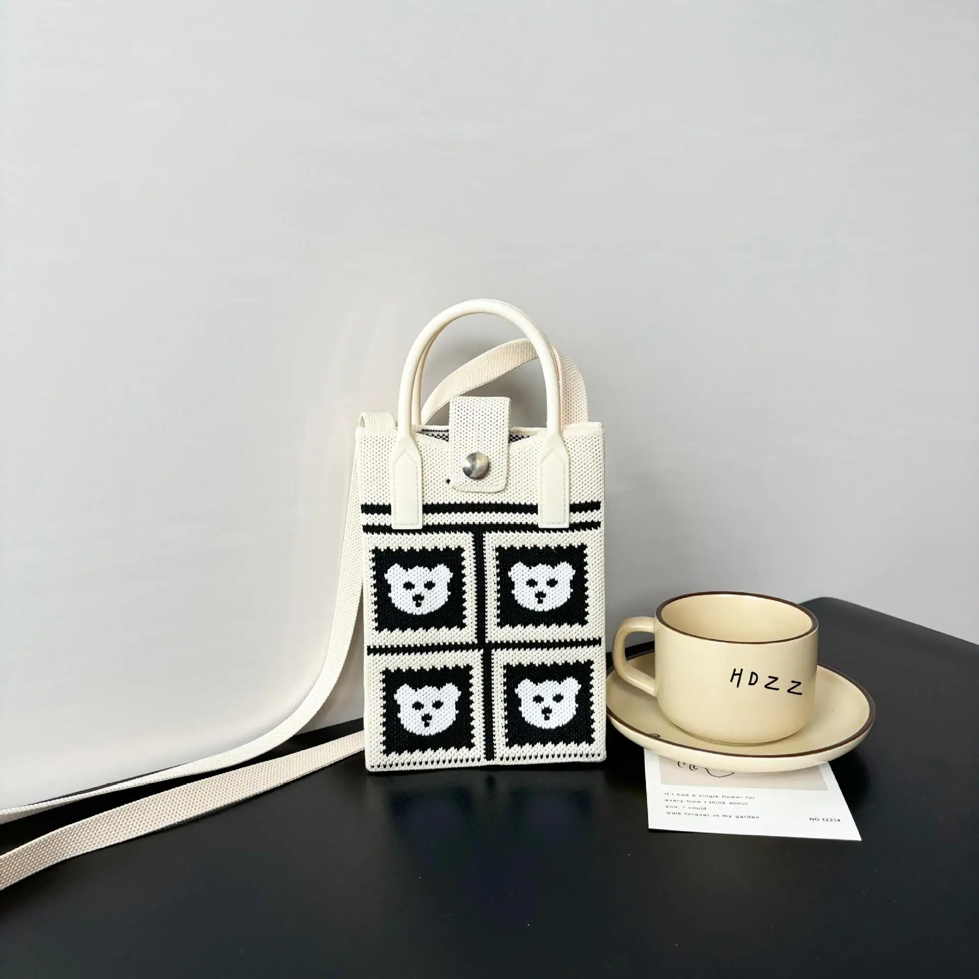 Cartoon Knitted Crossbody Bag with Green Handles - Image 28
