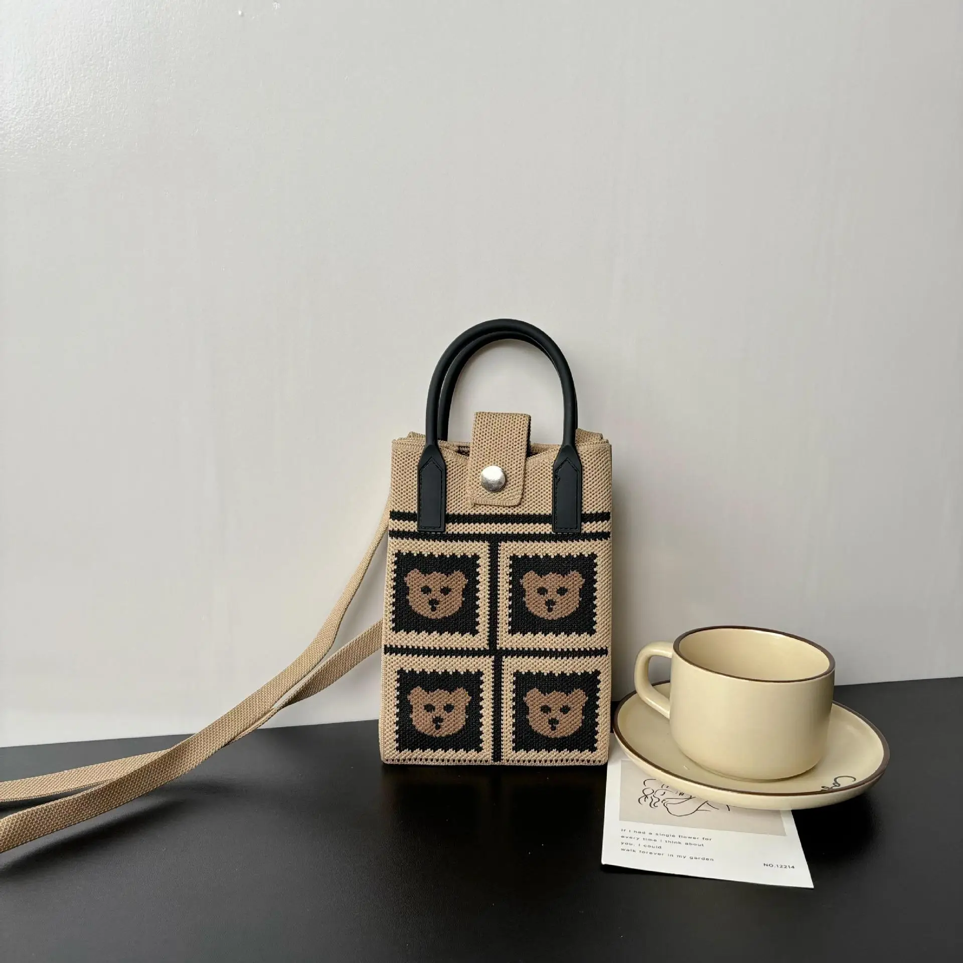 Cartoon Knitted Crossbody Bag with Green Handles - Image 29
