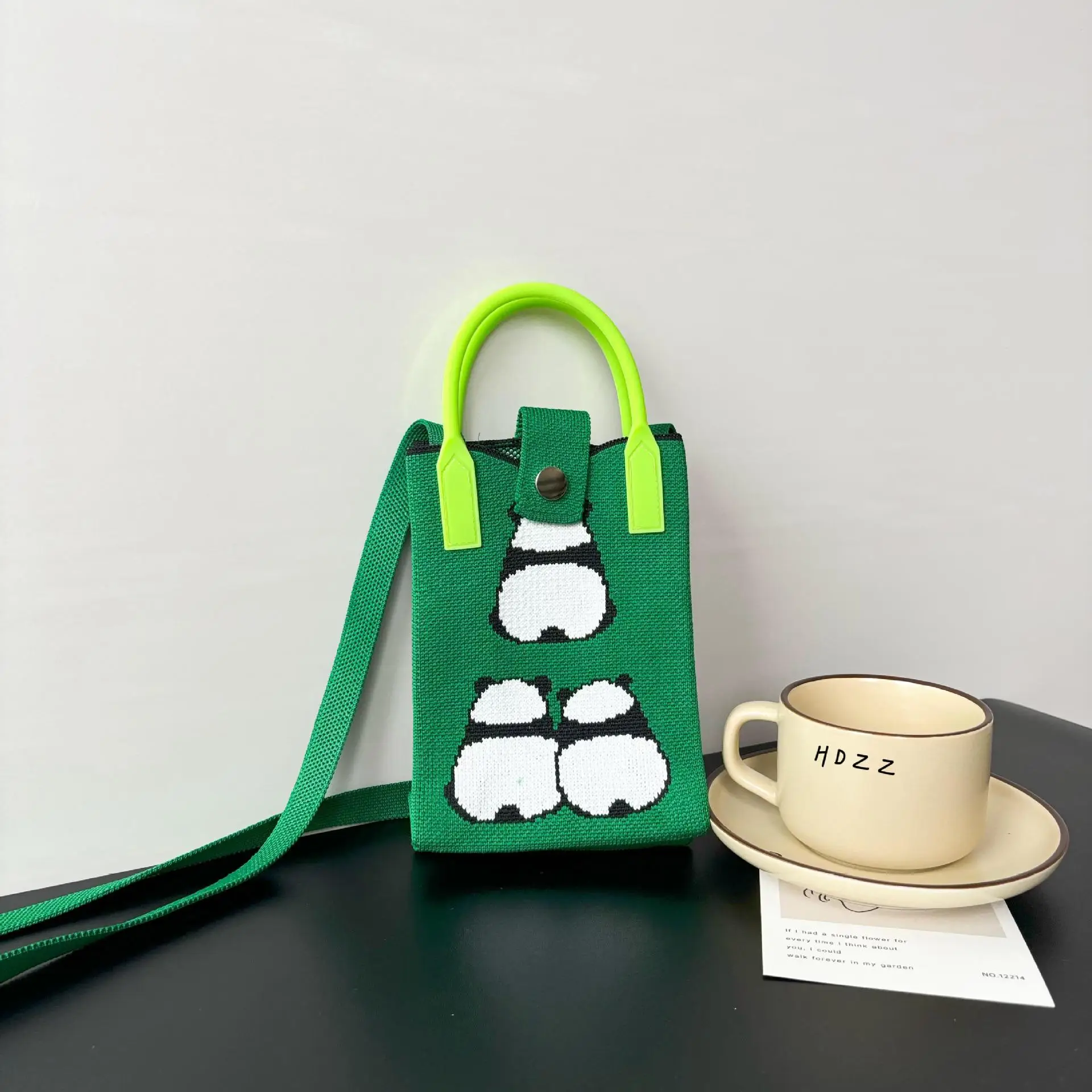 Cartoon Knitted Crossbody Bag with Green Handles - Image 31