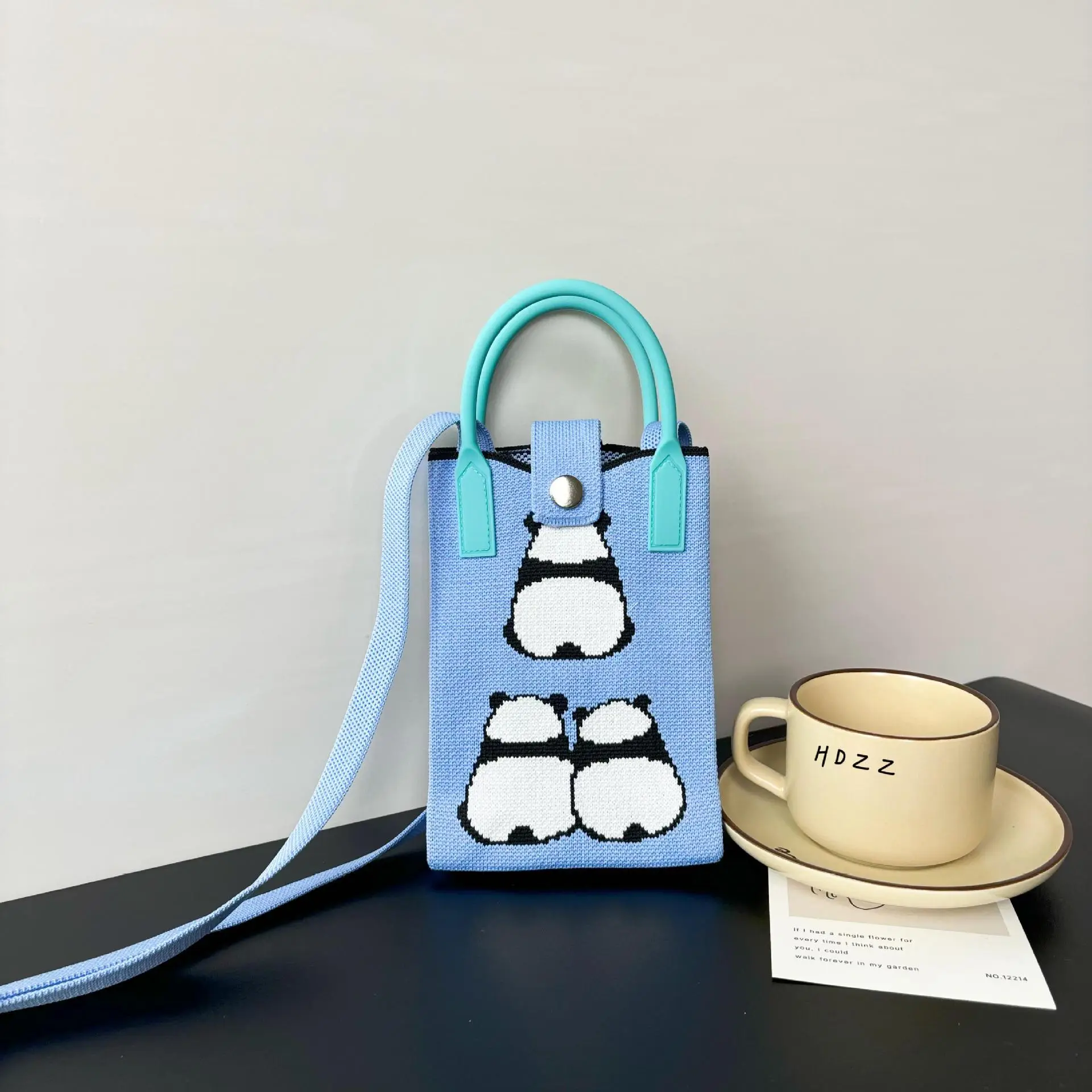 Cartoon Knitted Crossbody Bag with Green Handles - Image 32