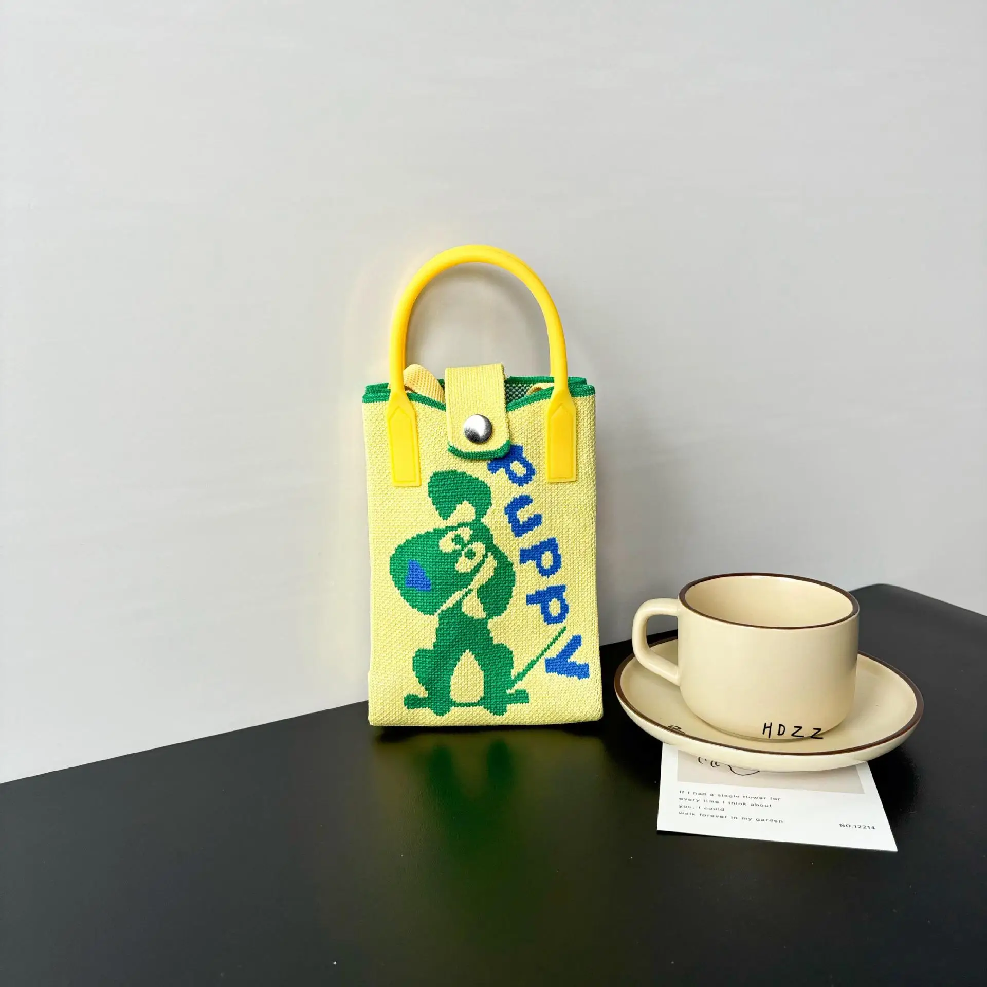Cartoon Knitted Crossbody Bag with Green Handles - Image 34