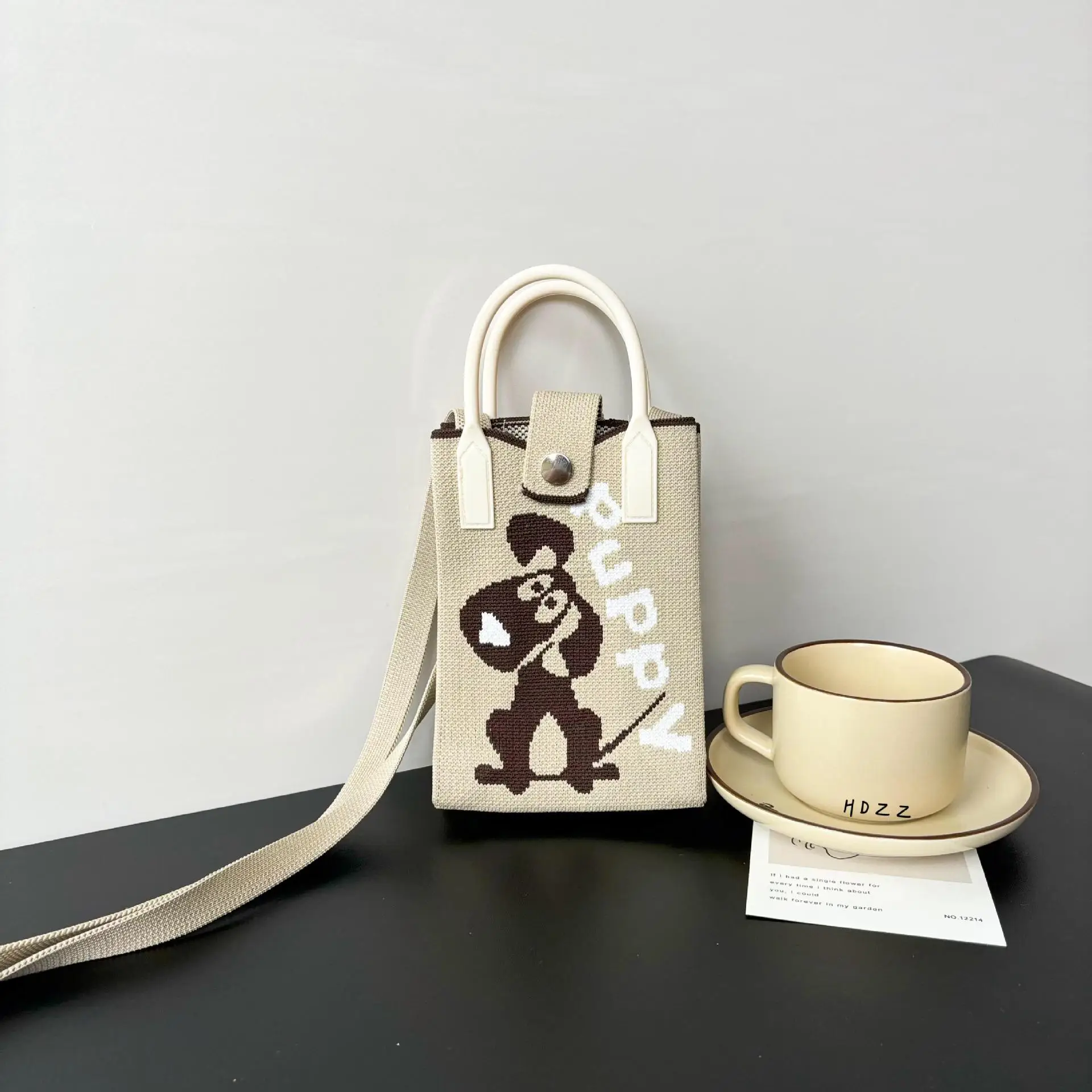 Cartoon Knitted Crossbody Bag with Green Handles - Image 35