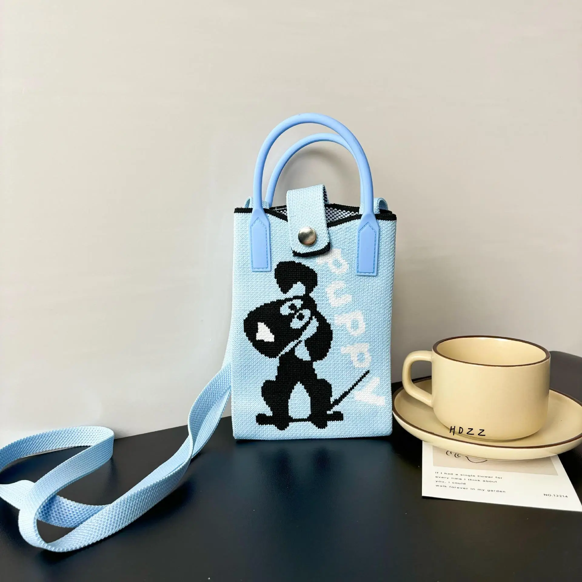 Cartoon Knitted Crossbody Bag with Green Handles - Image 37
