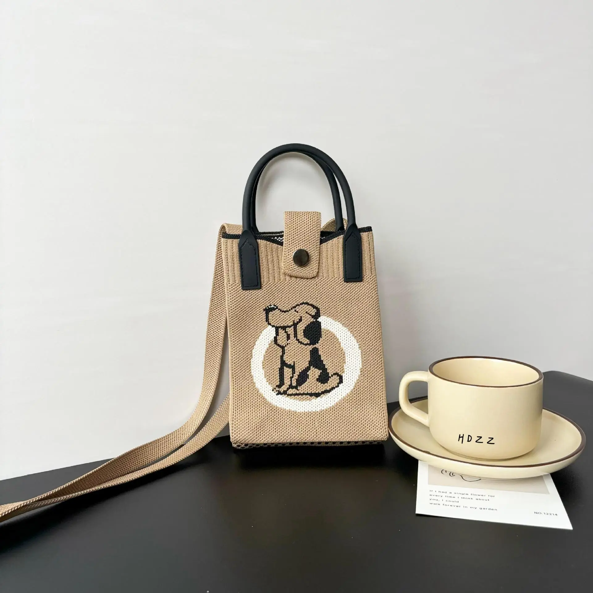 Cartoon Knitted Crossbody Bag with Green Handles - Image 39