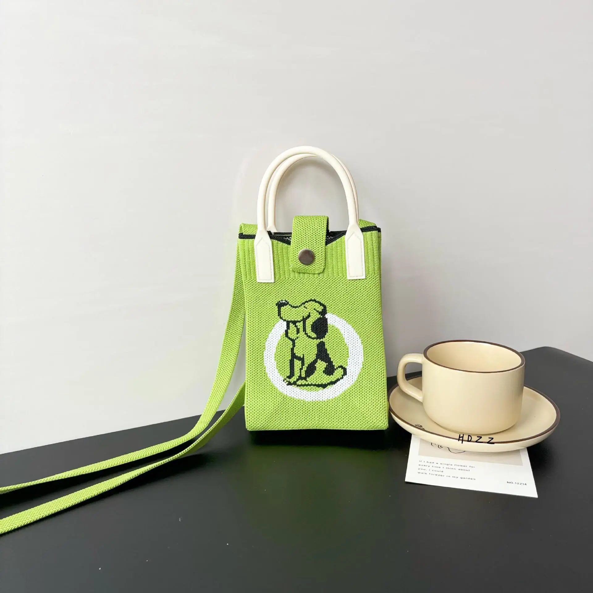 Cartoon Knitted Crossbody Bag with Green Handles - Image 40