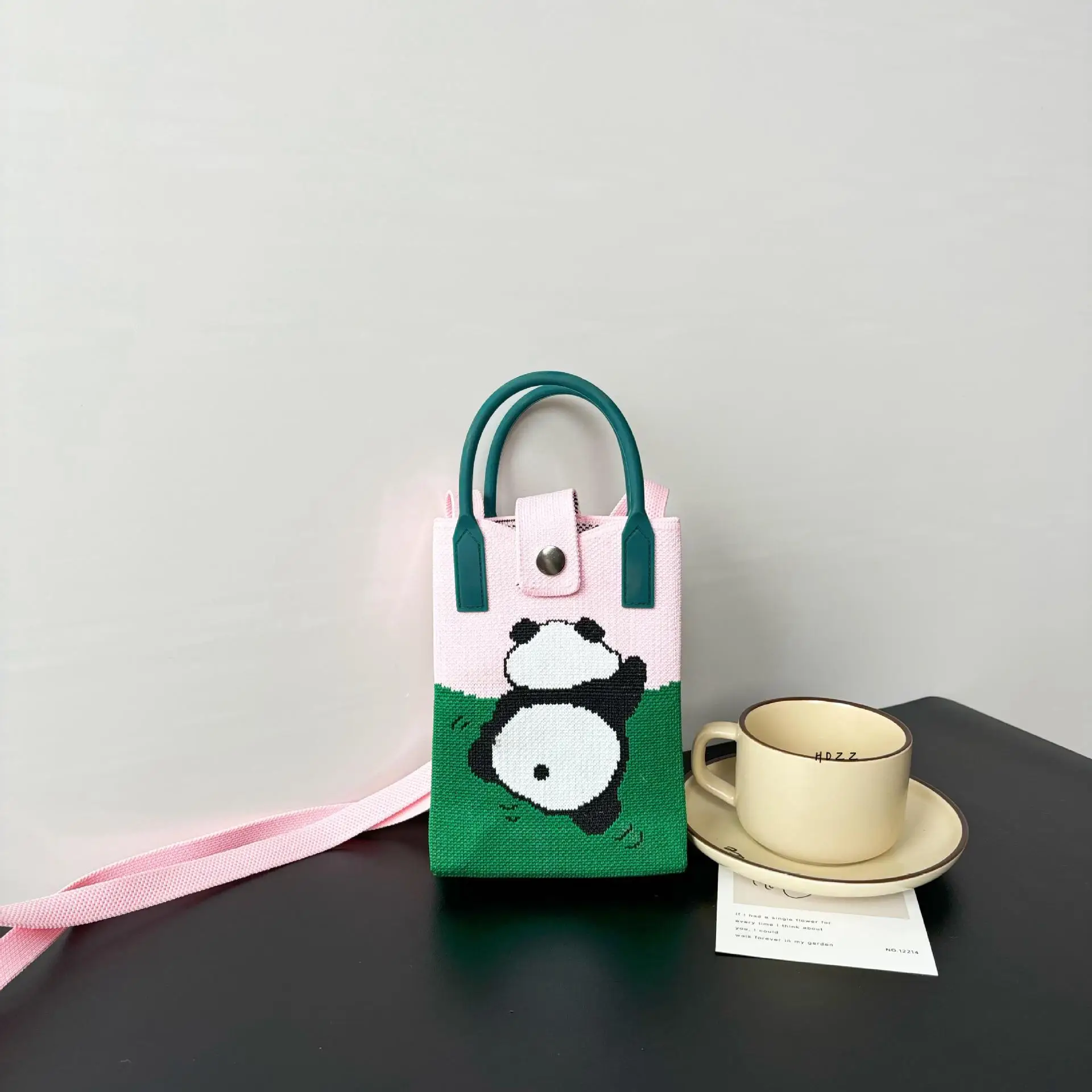 Cartoon Knitted Crossbody Bag with Green Handles - Image 42