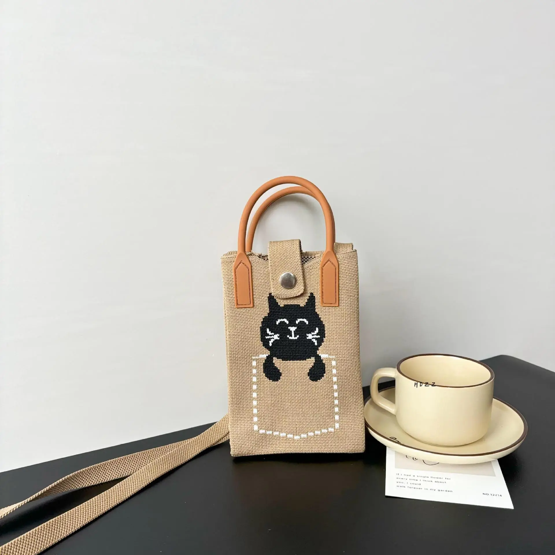 Cartoon Knitted Crossbody Bag with Green Handles - Image 45