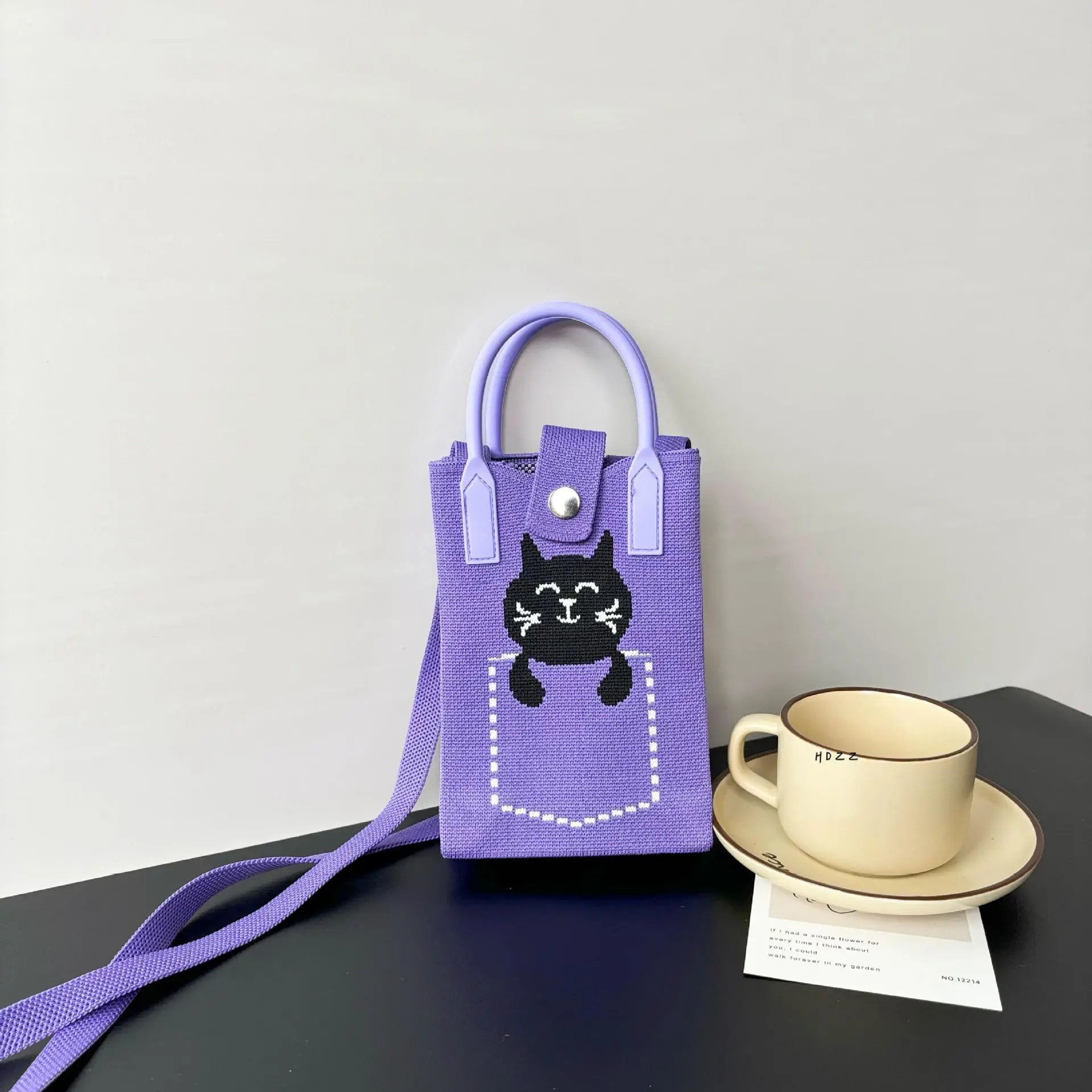 Cartoon Knitted Crossbody Bag with Green Handles - Image 46