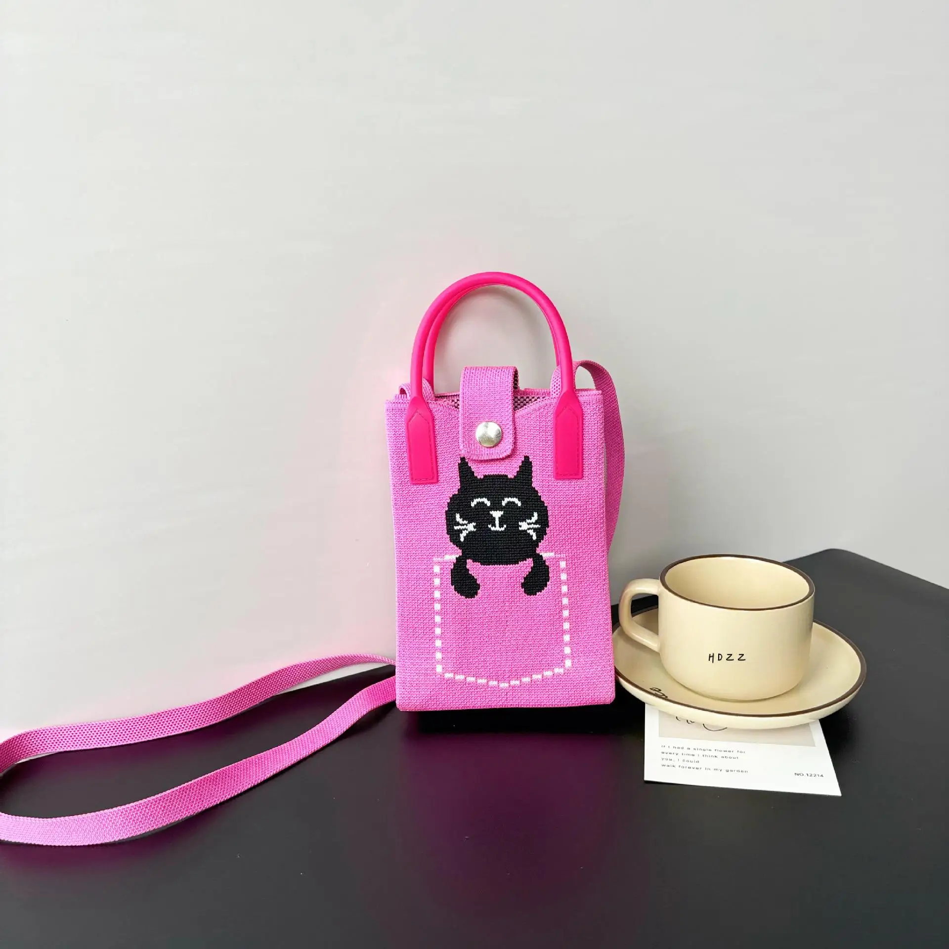 Cartoon Knitted Crossbody Bag with Green Handles - Image 47