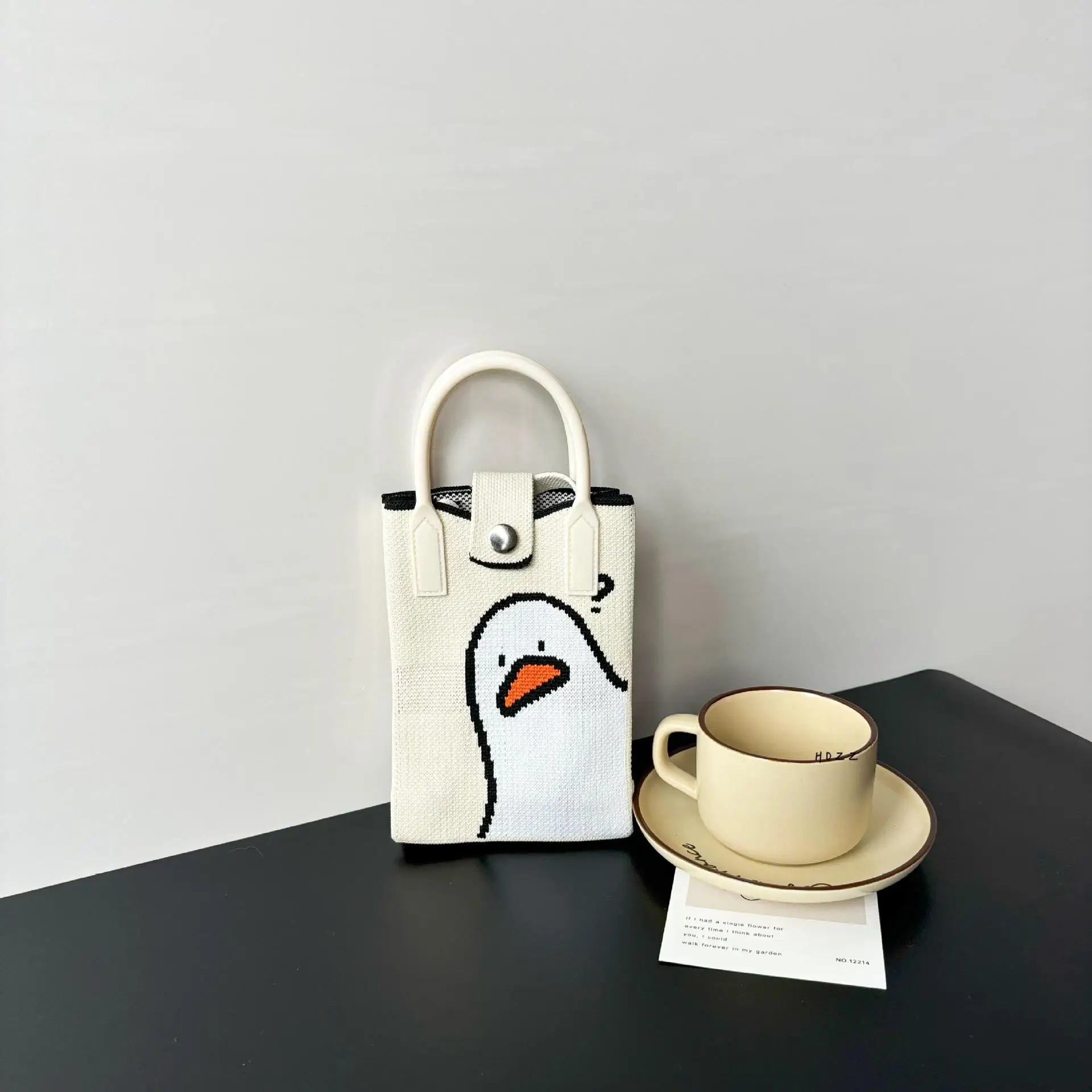 Cartoon Knitted Crossbody Bag with Green Handles - Image 5