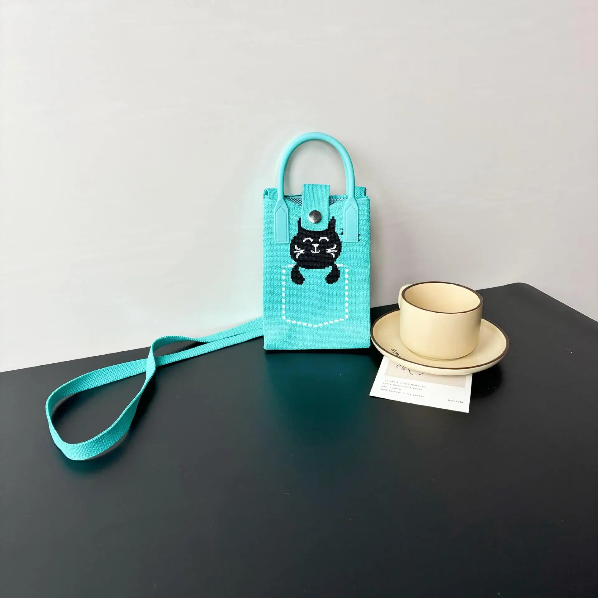 Cartoon Knitted Crossbody Bag with Green Handles - Image 48