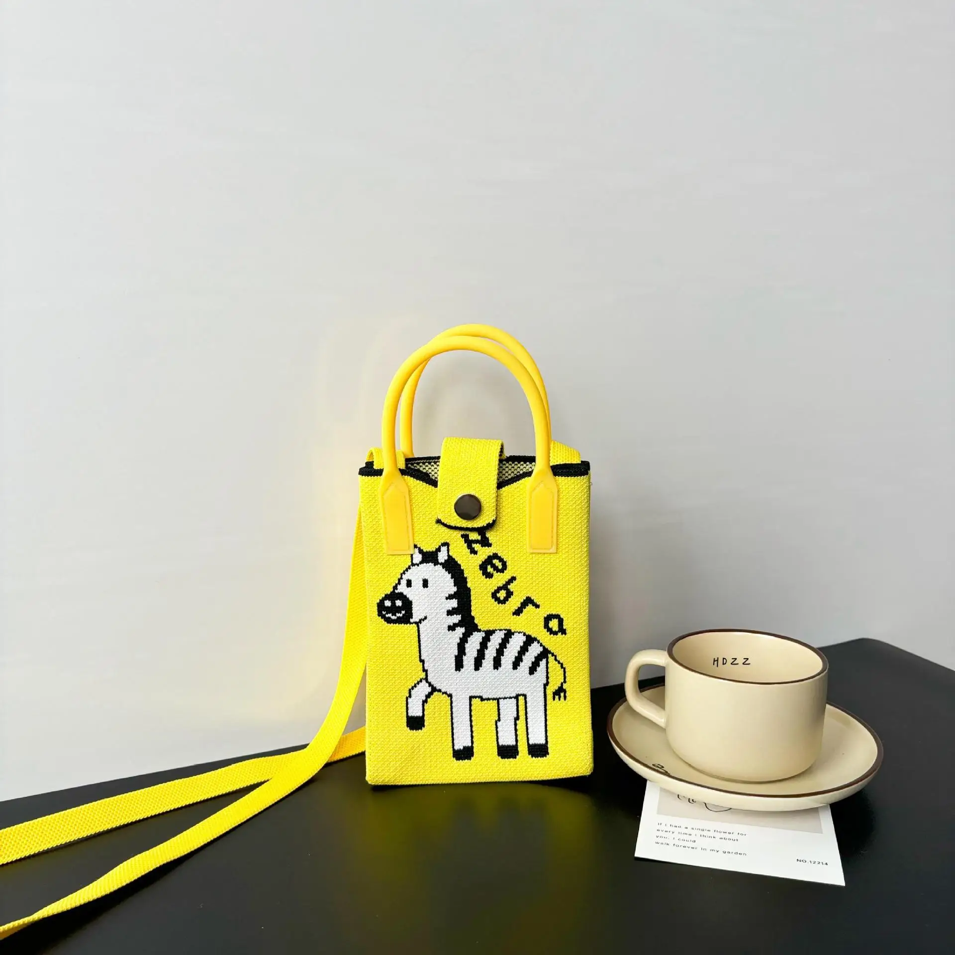 Cartoon Knitted Crossbody Bag with Green Handles - Image 49