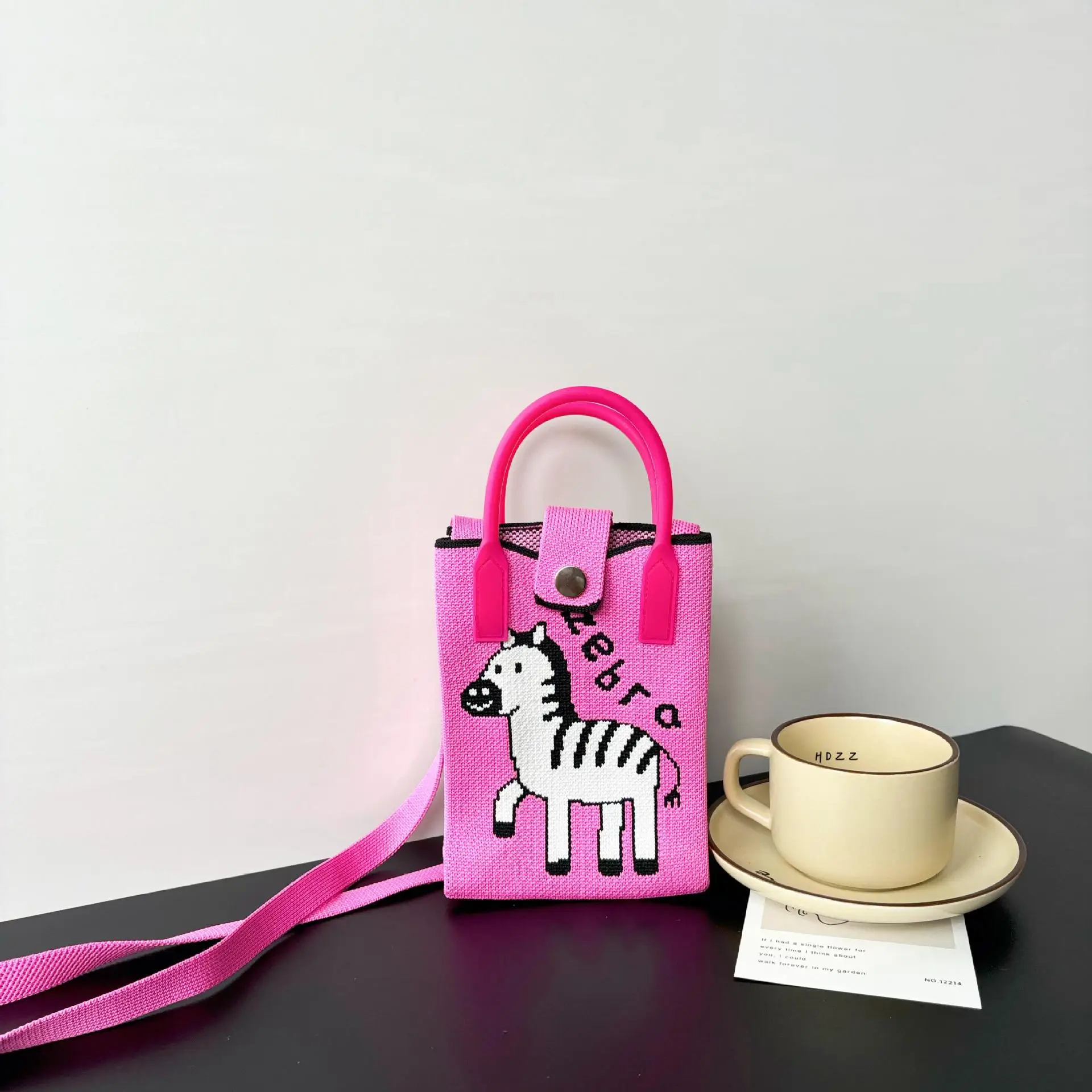 Cartoon Knitted Crossbody Bag with Green Handles - Image 50