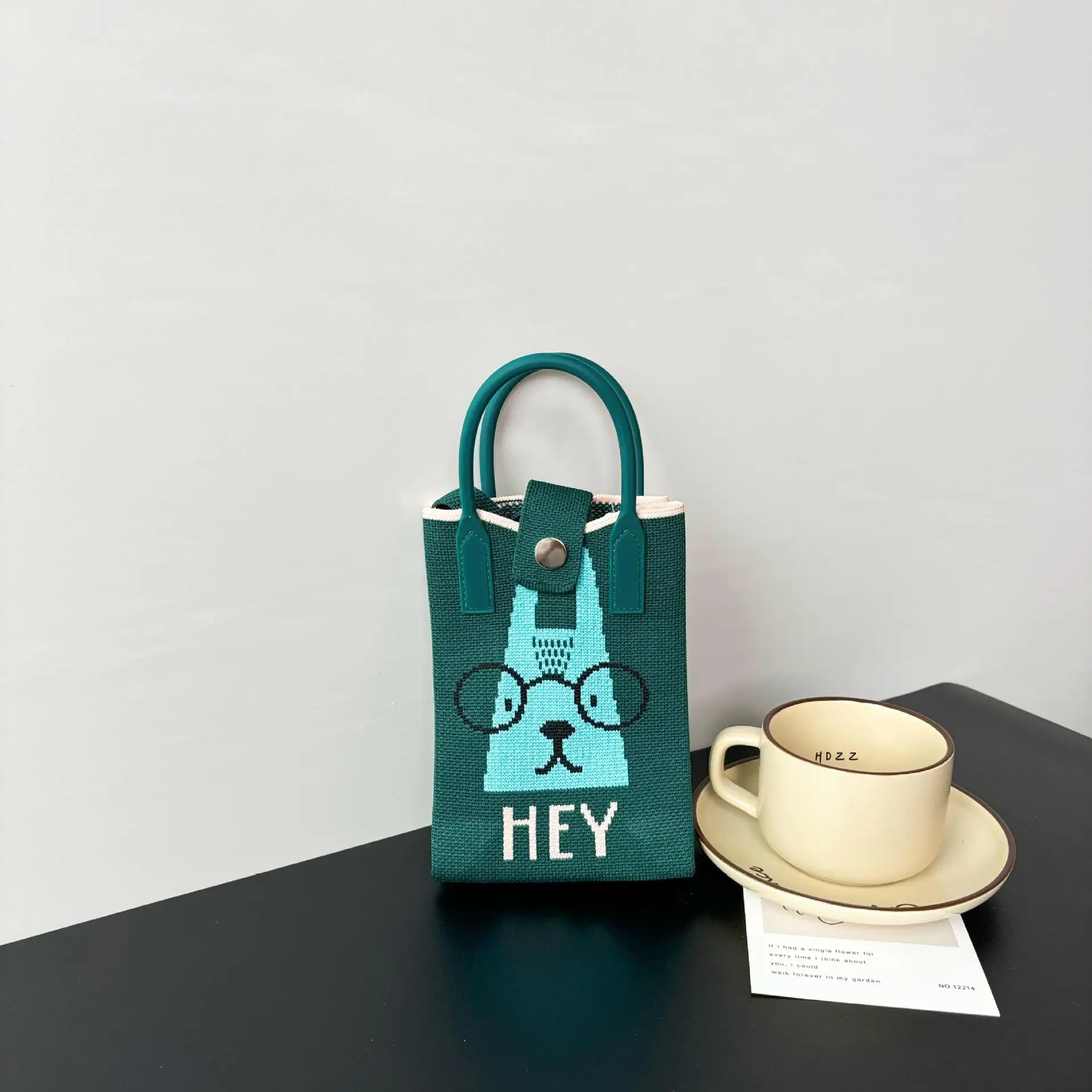 Cartoon Knitted Crossbody Bag with Green Handles - Image 51