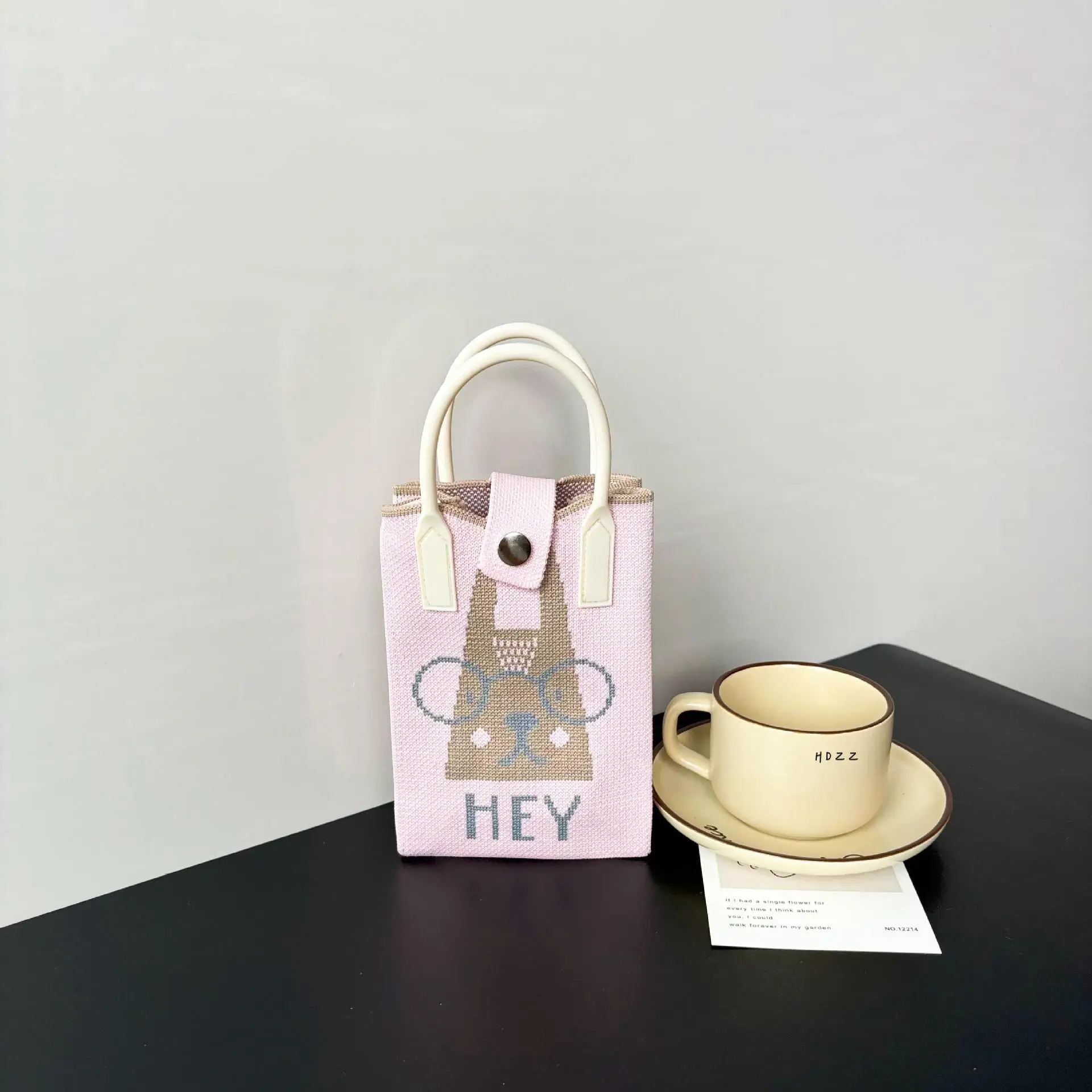Cartoon Knitted Crossbody Bag with Green Handles - Image 52