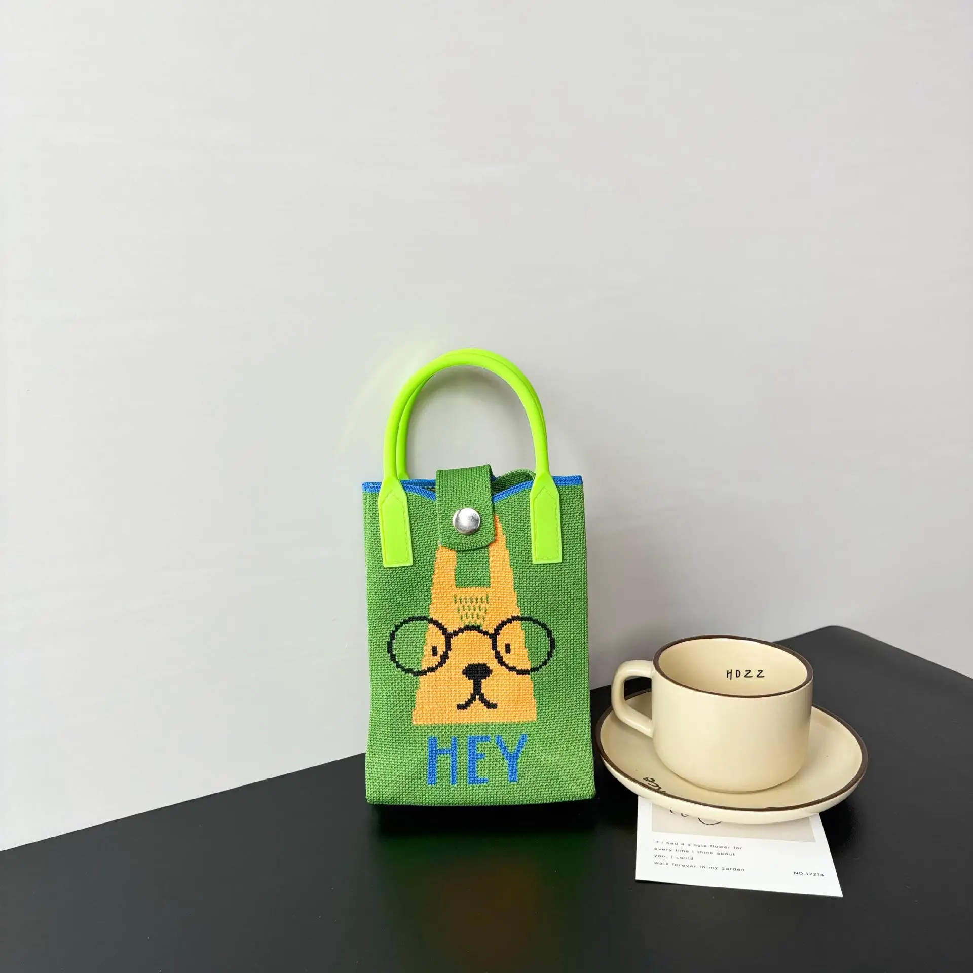 Cartoon Knitted Crossbody Bag with Green Handles - Image 55
