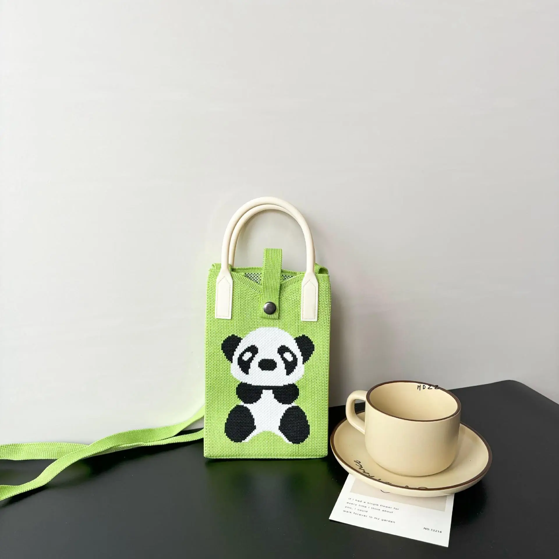 Cartoon Knitted Crossbody Bag with Green Handles - Image 56