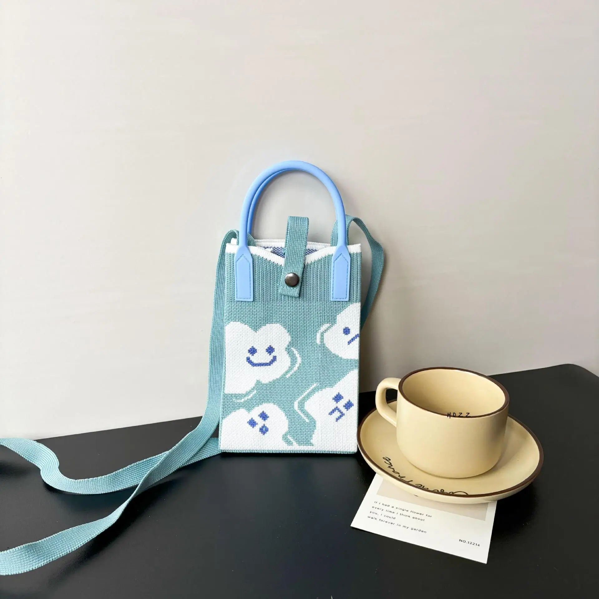 Cartoon Knitted Crossbody Bag with Green Handles - Image 57