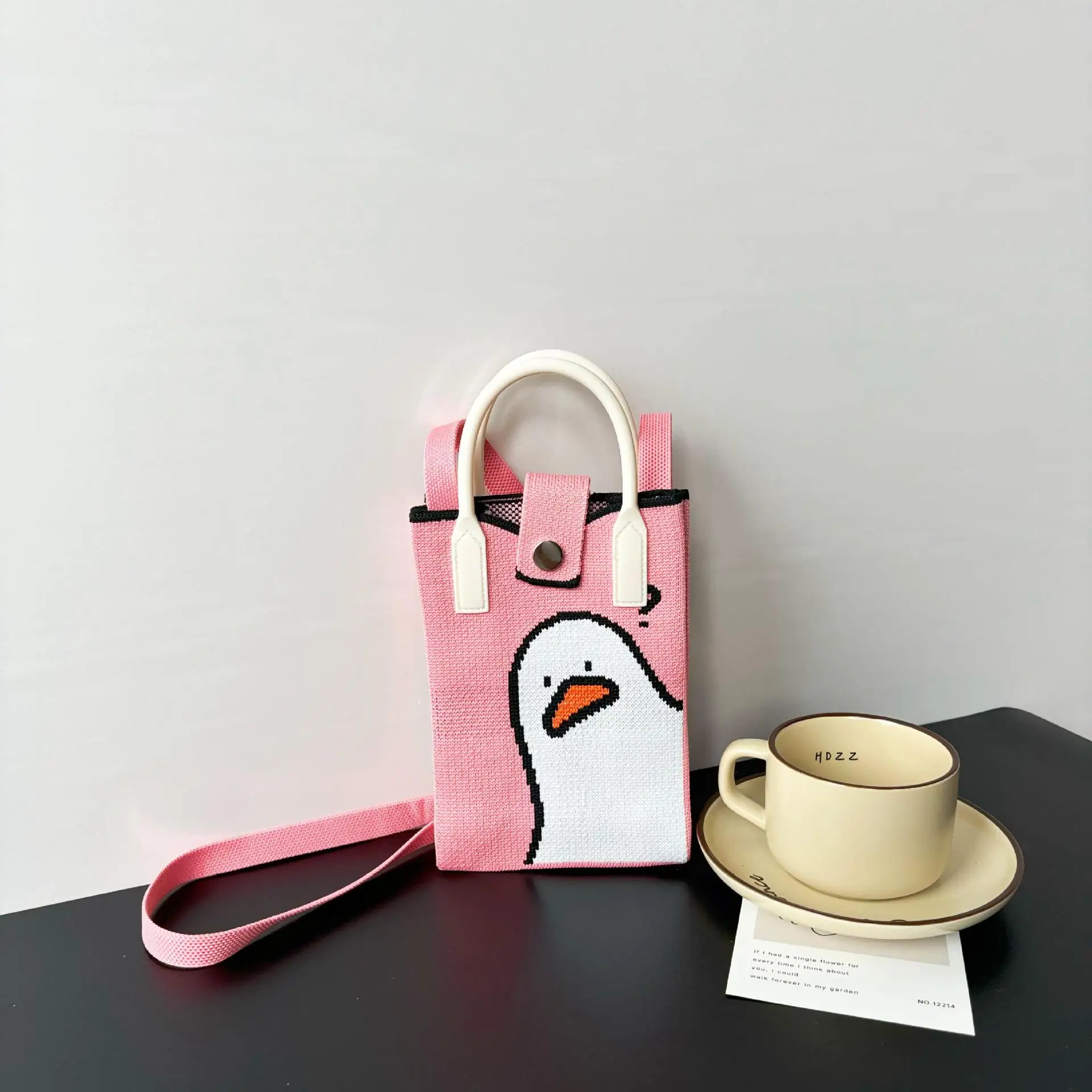 Cartoon Knitted Crossbody Bag with Green Handles - Image 6