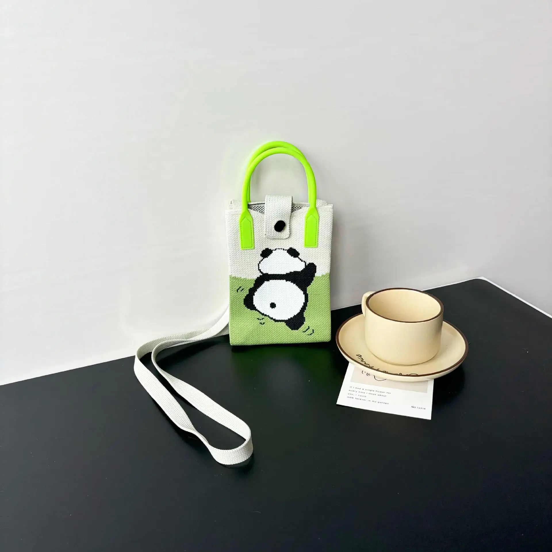 Cartoon Knitted Crossbody Bag with Green Handles - Image 59