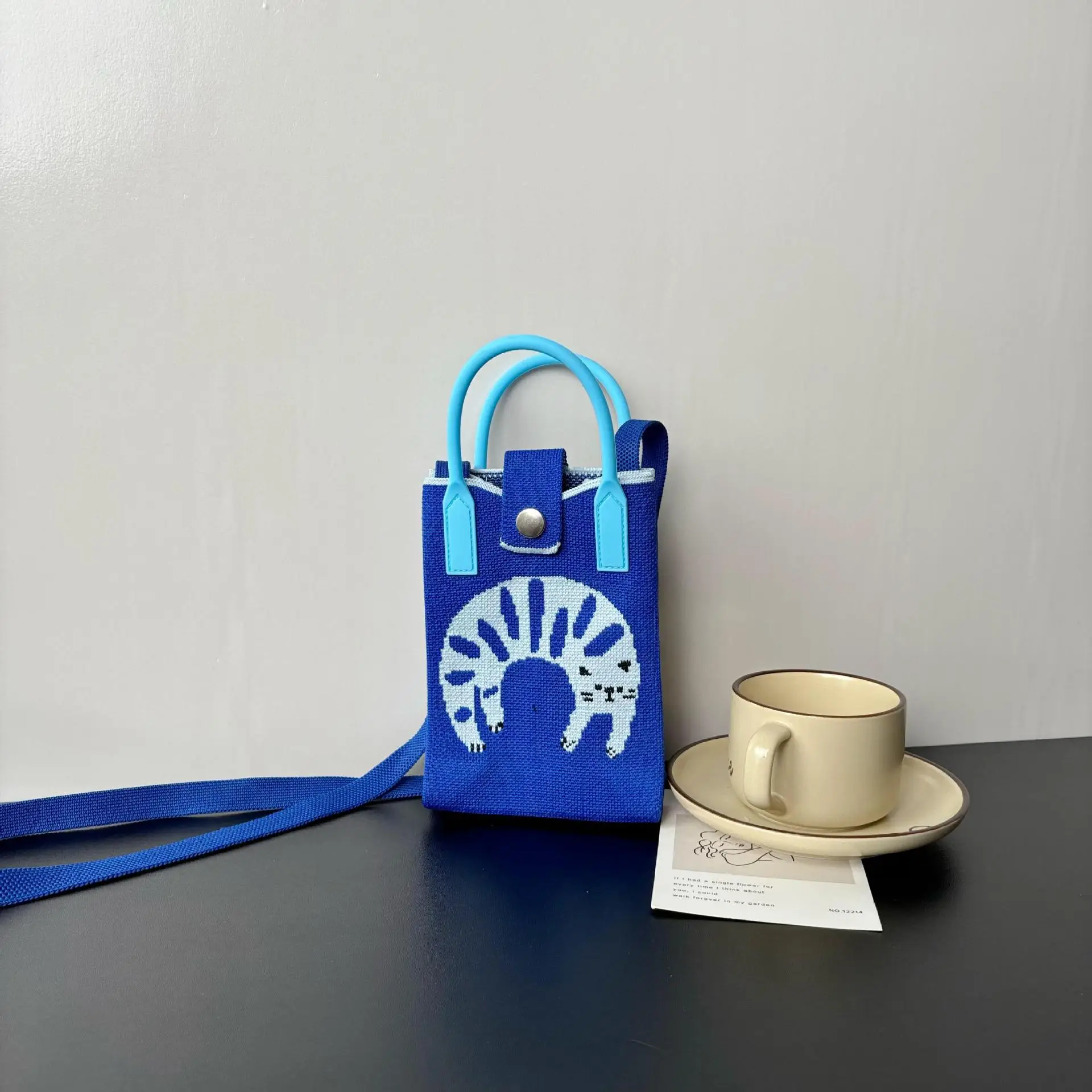Cartoon Knitted Crossbody Bag with Green Handles - Image 61