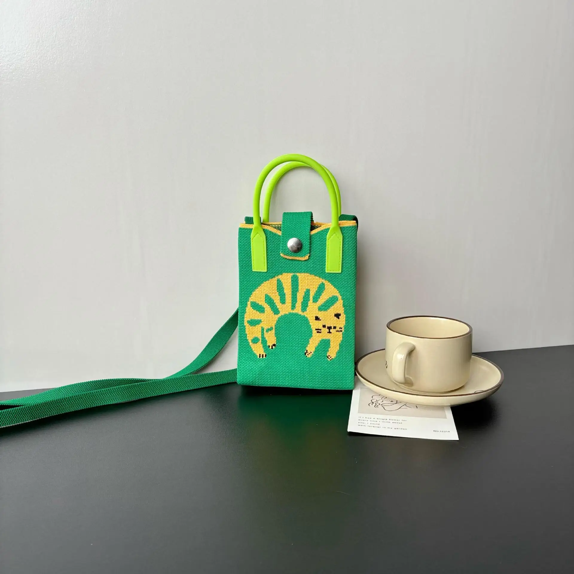 Cartoon Knitted Crossbody Bag with Green Handles - Image 63