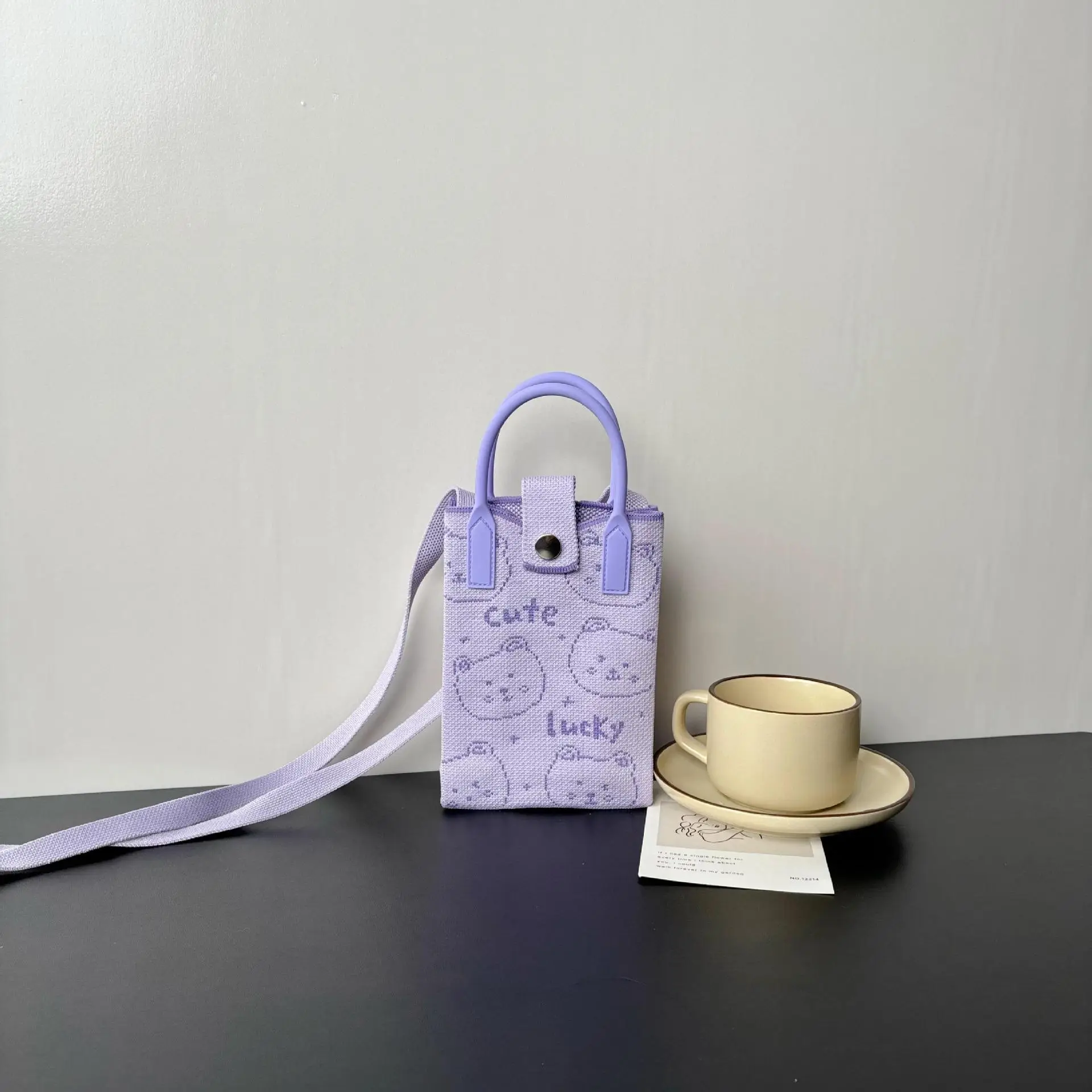 Cartoon Knitted Crossbody Bag with Green Handles - Image 64