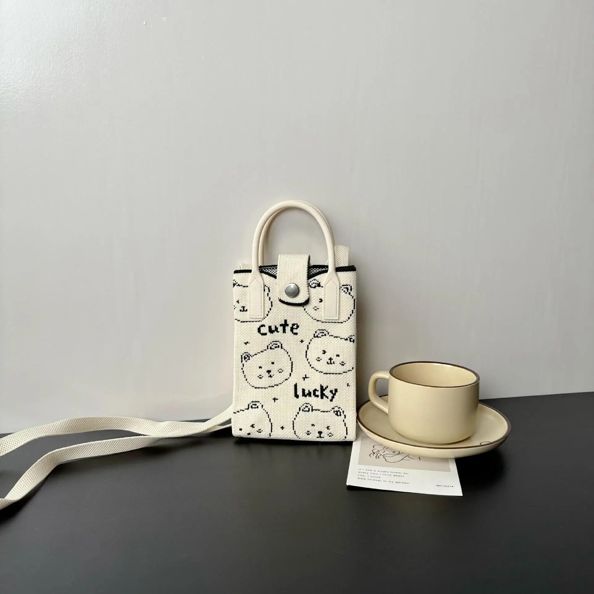 Cartoon Knitted Crossbody Bag with Green Handles - Image 66