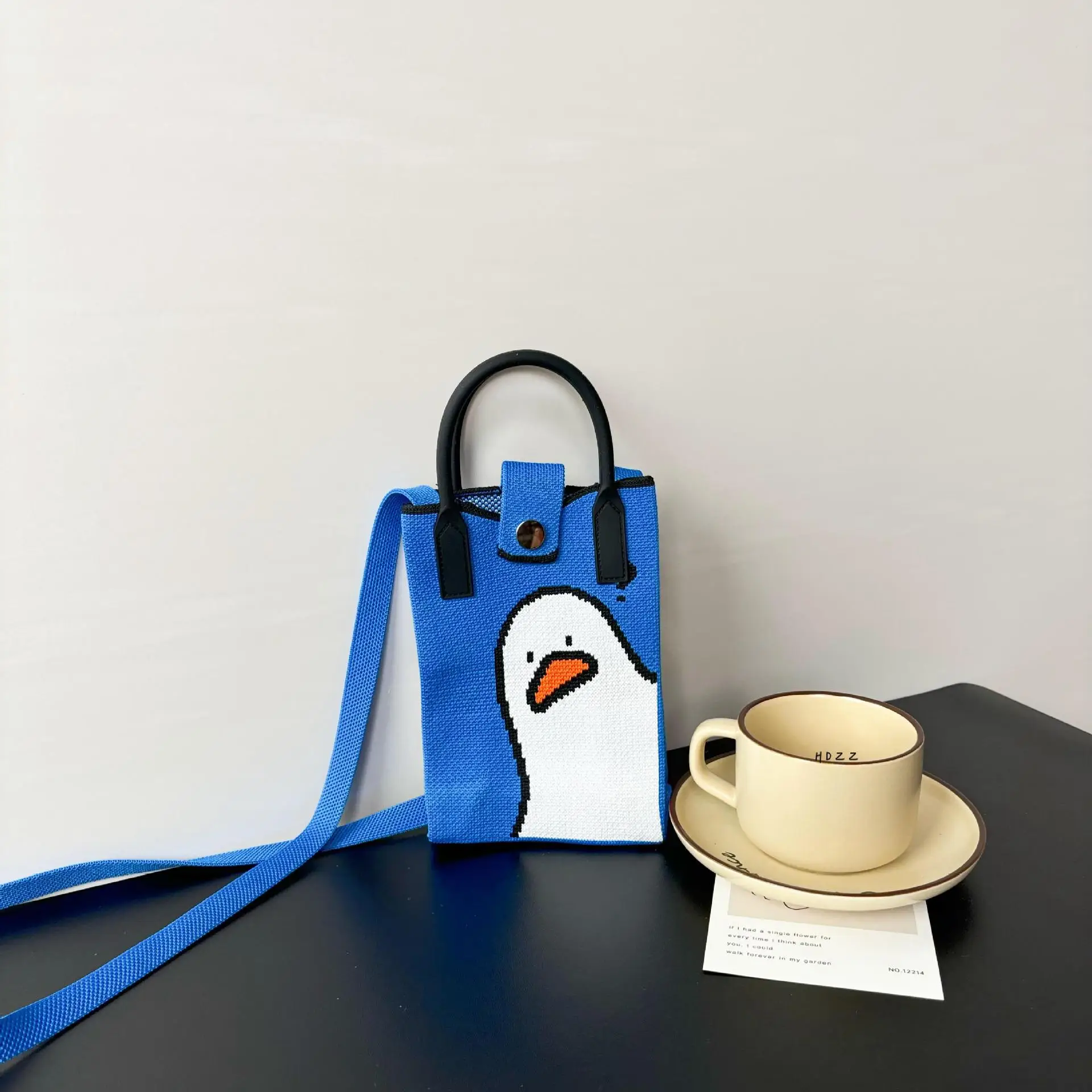 Cartoon Knitted Crossbody Bag with Green Handles - Image 8