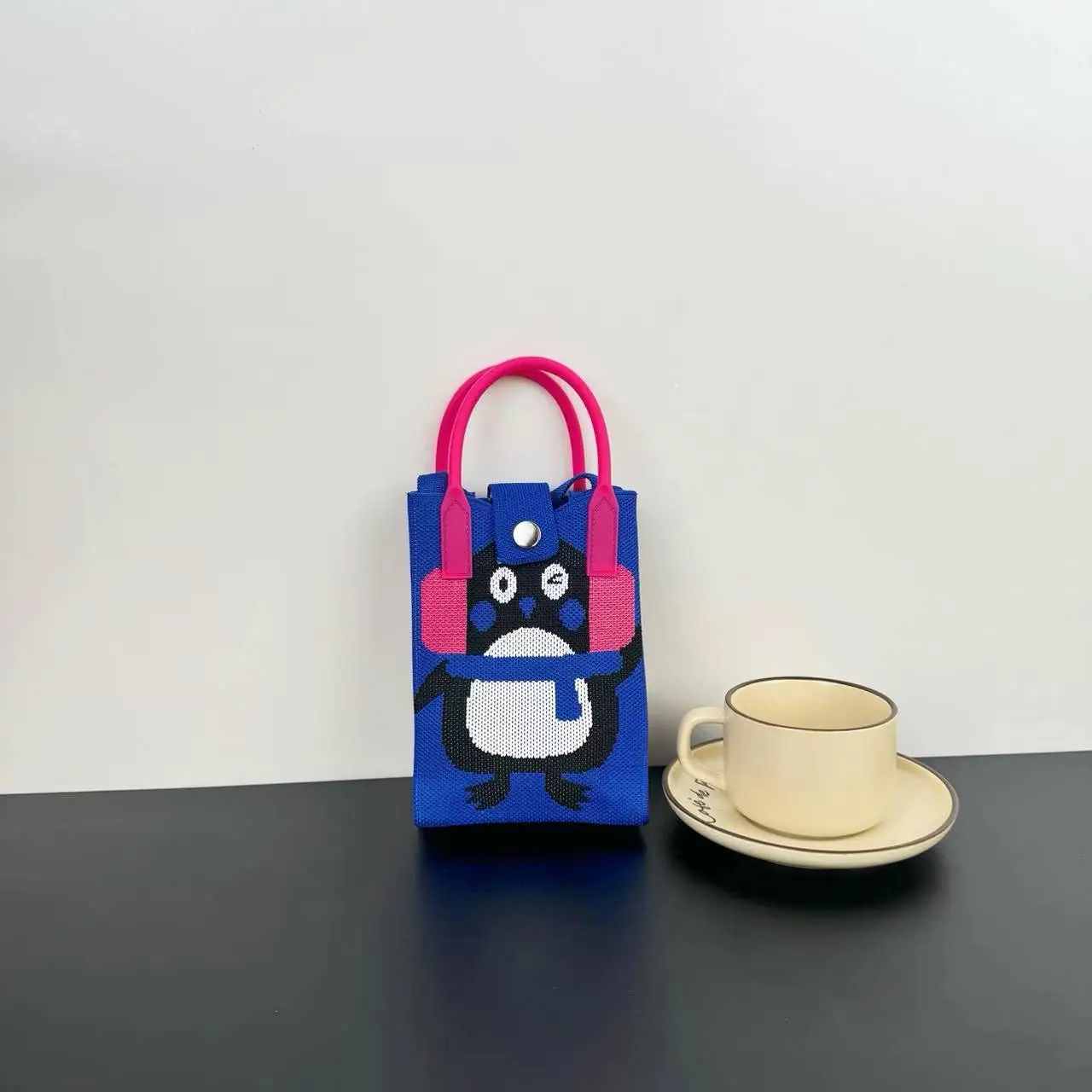 Cartoon Knitted Crossbody Bag with Green Handles - Image 80