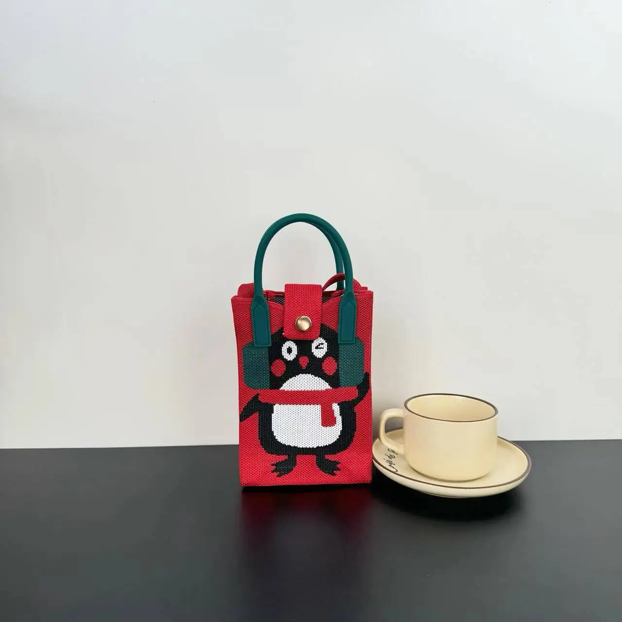 Cartoon Knitted Crossbody Bag with Green Handles - Image 81