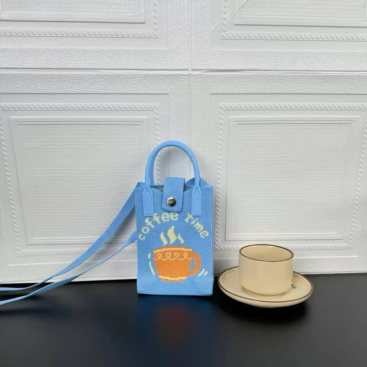 Cartoon Knitted Crossbody Bag with Green Handles - Image 82