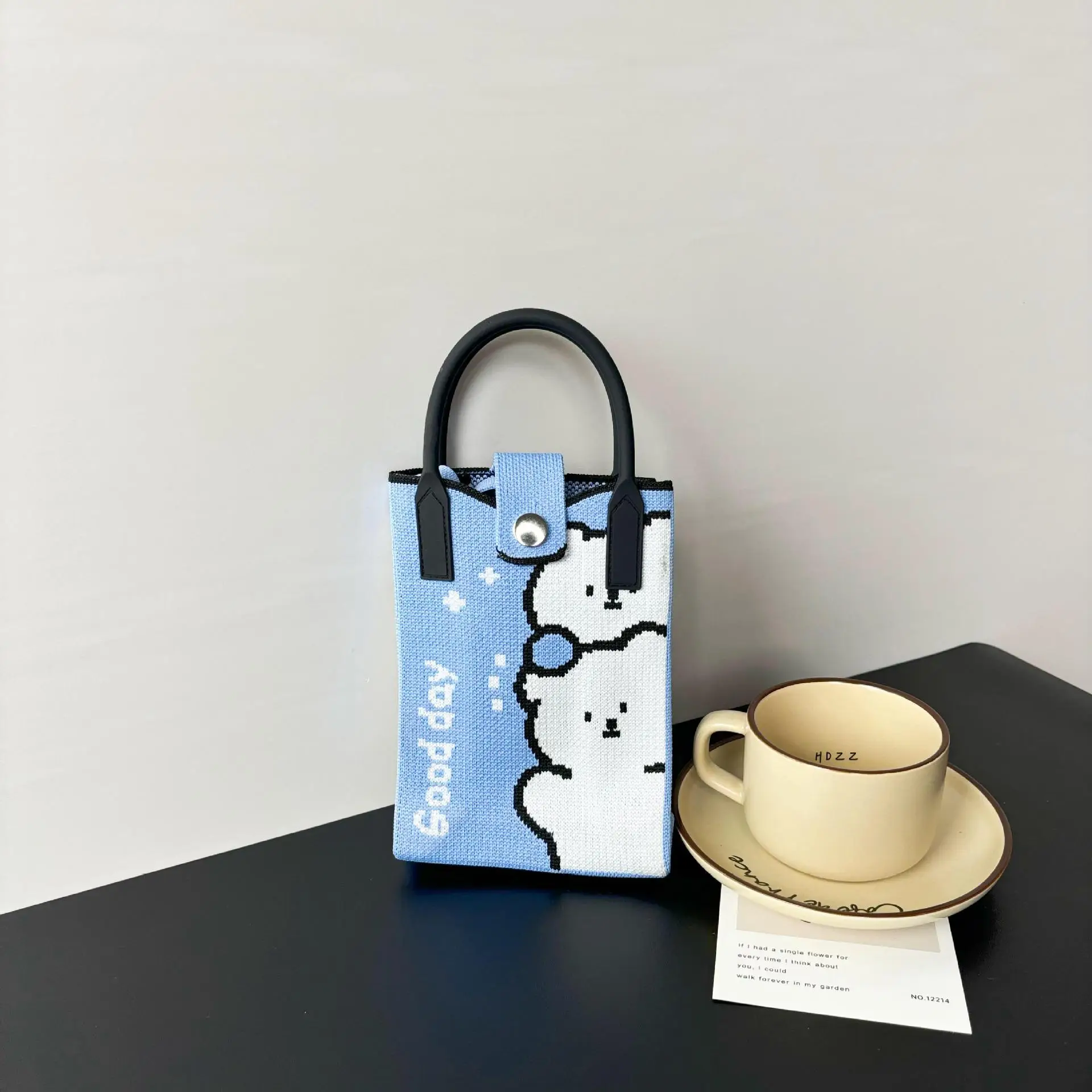 Cartoon Knitted Crossbody Bag with Green Handles - Image 9